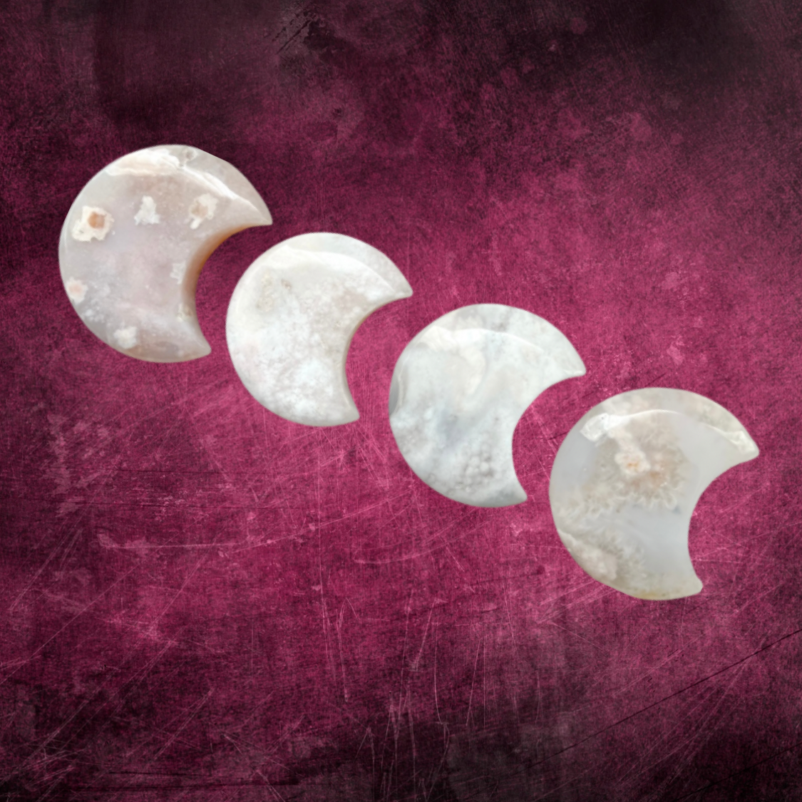 Natural Gemstone Crafts Hand Carved Flower Agate Crystal Half Moon