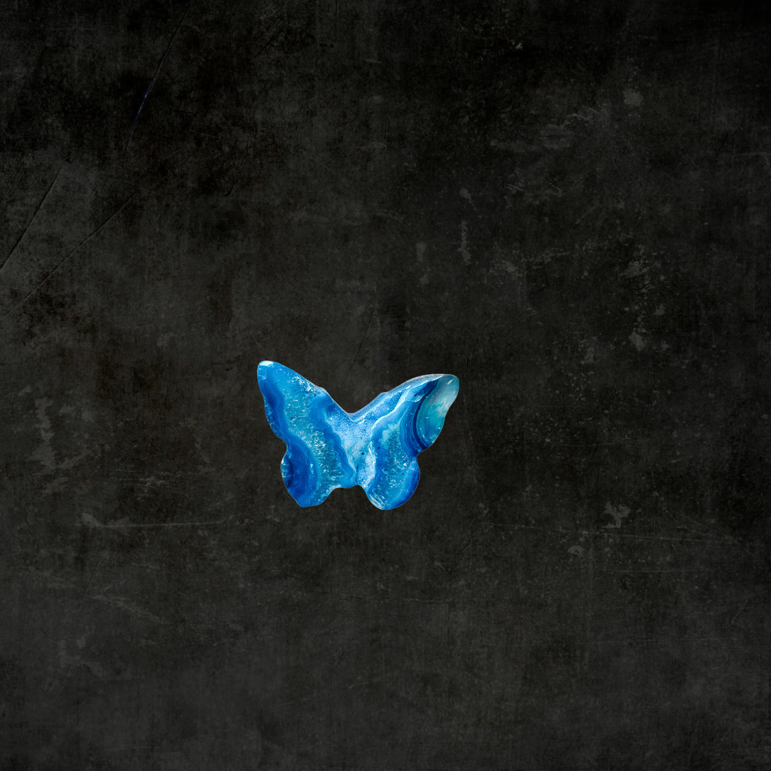 Hand-Carved Blue Sardonyx Butterfly Crystal Energy Stone with Druzy Accents – Natural Healing