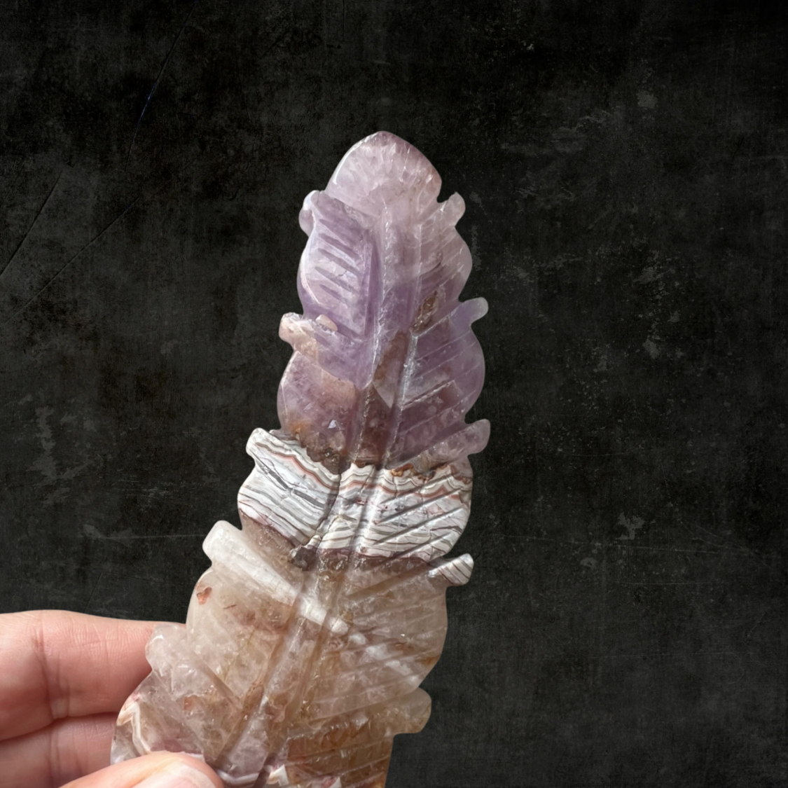 Handcrafted Amethyst & Agate Feather Crystal Sculpture – Natural Healing Stone Art