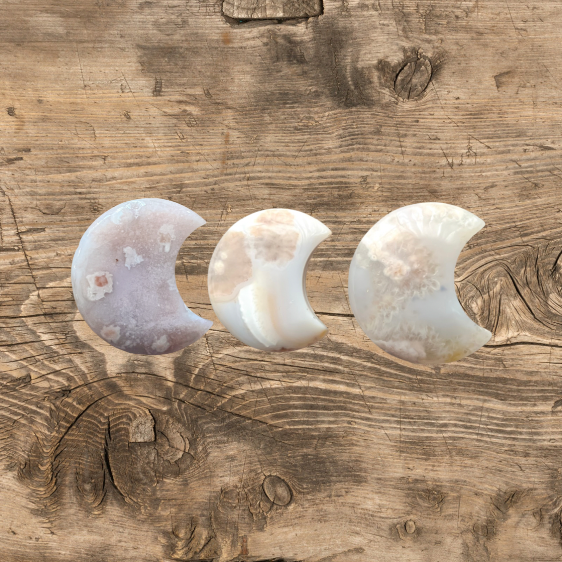 Natural Gemstone Crafts Hand Carved Flower Agate Crystal Half Moon
