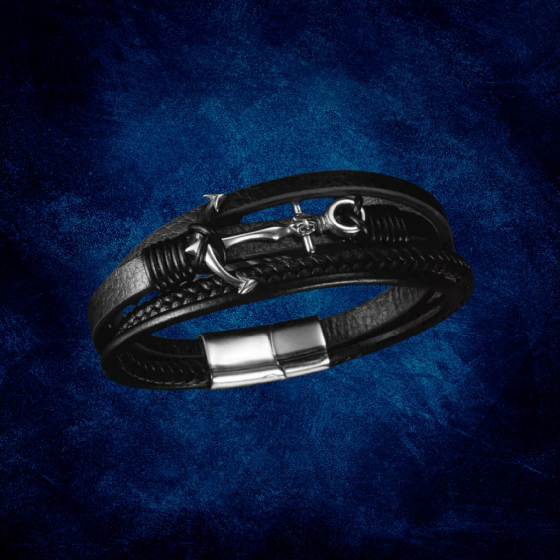 Stainless Steel Bracelets For Men Jewelry Black Color Fashion With Magnetic Buckle, Hook, Anchor, Compass 8-Inch Chain