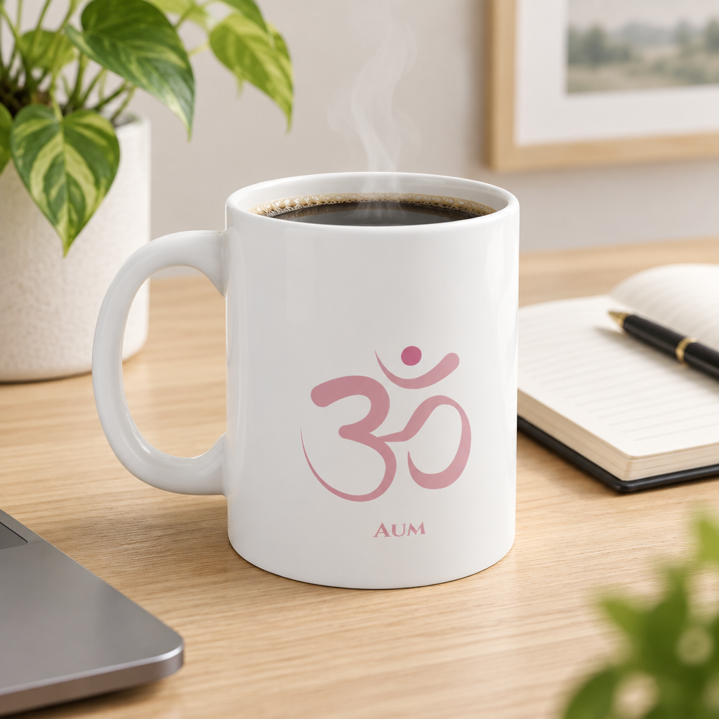 Light Pink Aum Om Symbol 11oz White Mug - Spiritual Wellness Drinkware