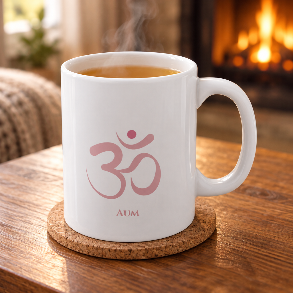 Light Pink Aum Om Symbol 11oz White Mug - Spiritual Wellness Drinkware
