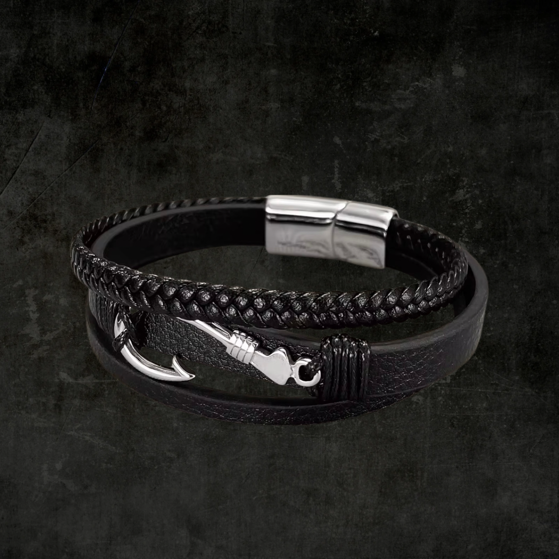 Stainless Steel Bracelets For Men Jewelry Black Color Fashion With Magnetic Buckle, Hook, Anchor, Compass 8-Inch Chain
