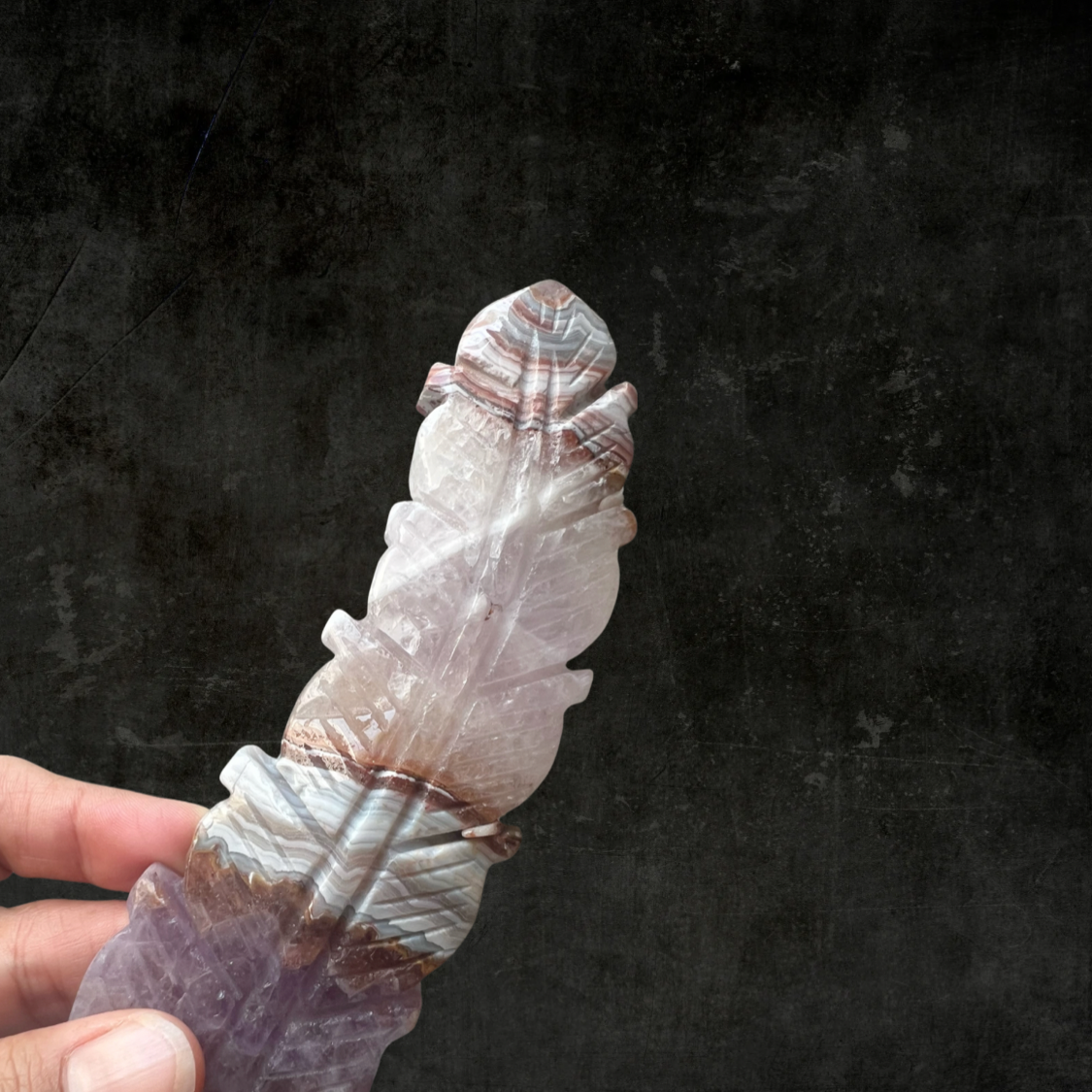 Handcrafted Amethyst & Agate Feather Crystal Sculpture – Natural Healing Stone Art