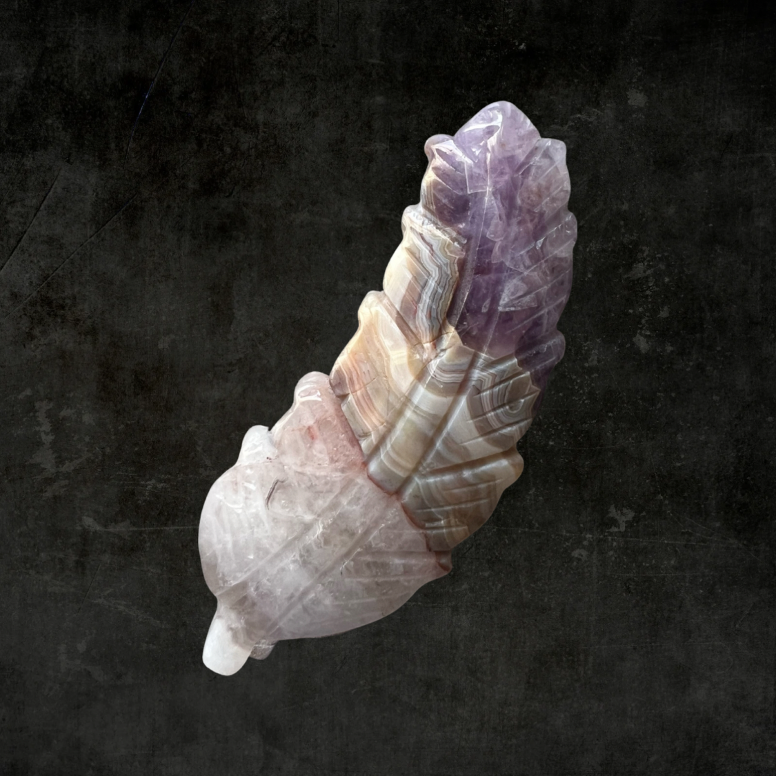 Handcrafted Amethyst & Agate Feather Crystal Sculpture – Natural Healing Stone Art