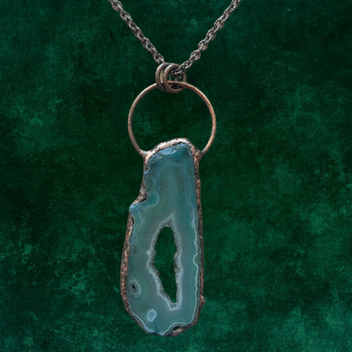 Antique Bronze Chain with Agate Pendant