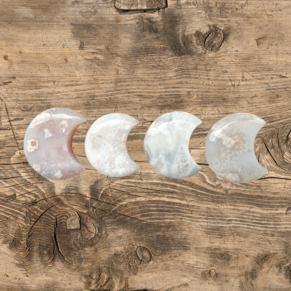 Natural Gemstone Crafts Hand Carved Flower Agate Crystal Half Moon