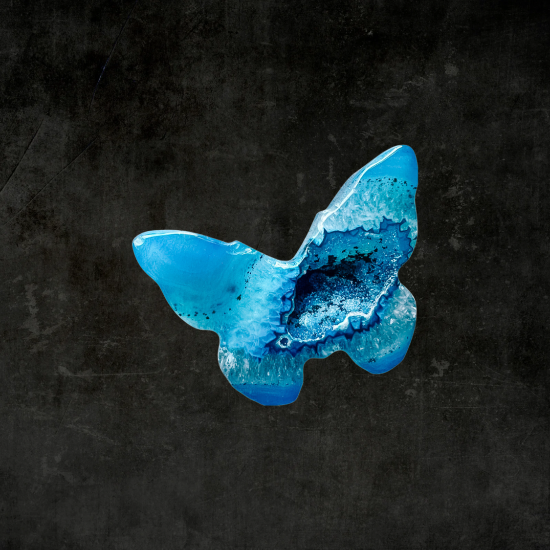 Hand-Carved Blue Sardonyx Butterfly Crystal Energy Stone with Druzy Accents – Natural Healing