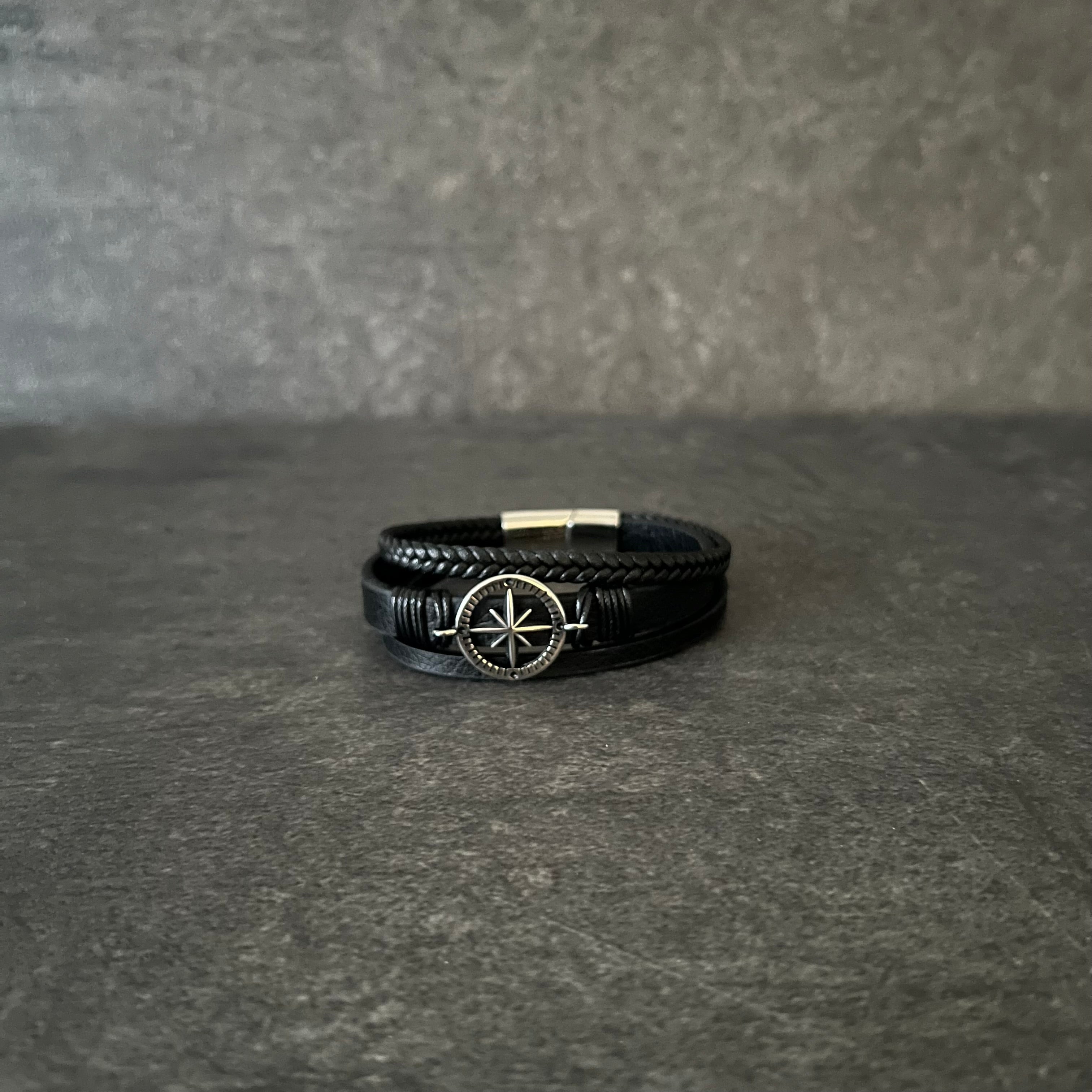Stainless Steel Bracelets For Men Jewelry Black Color Fashion With Magnetic Buckle, Hook, Anchor, Compass 8-Inch Chain