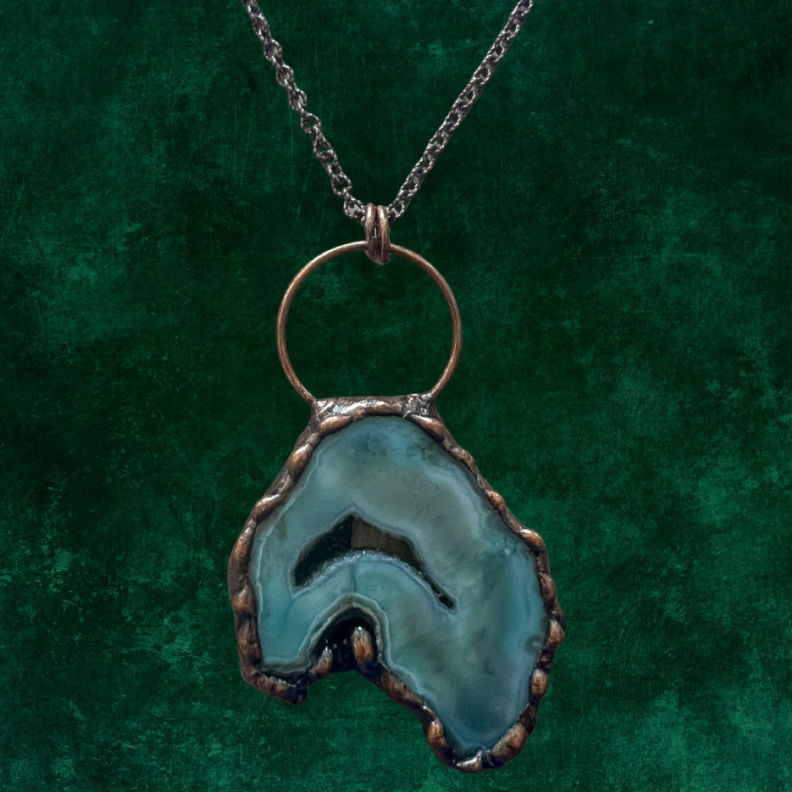 Antique Bronze Chain with Agate Pendant