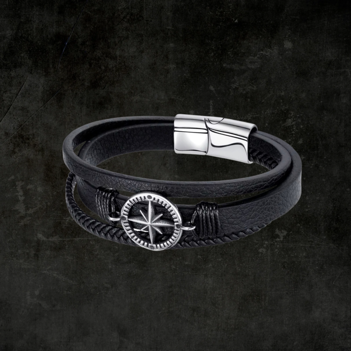Stainless Steel Bracelets For Men Jewelry Black Color Fashion With Magnetic Buckle, Hook, Anchor, Compass 8-Inch Chain