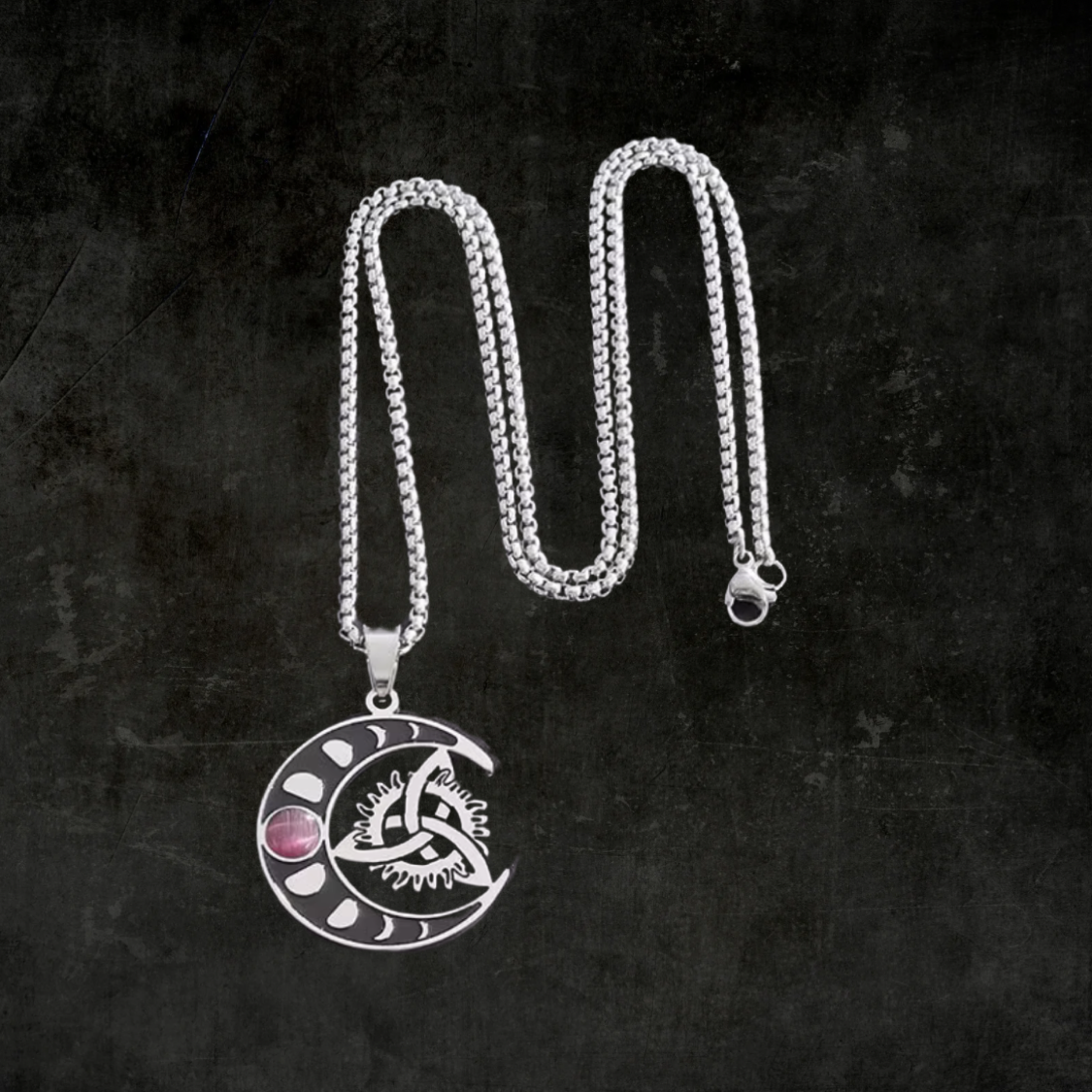 Stainless Steel Celtic Moon Pendant Witchcraft Witch Knot Necklace for Men & Women