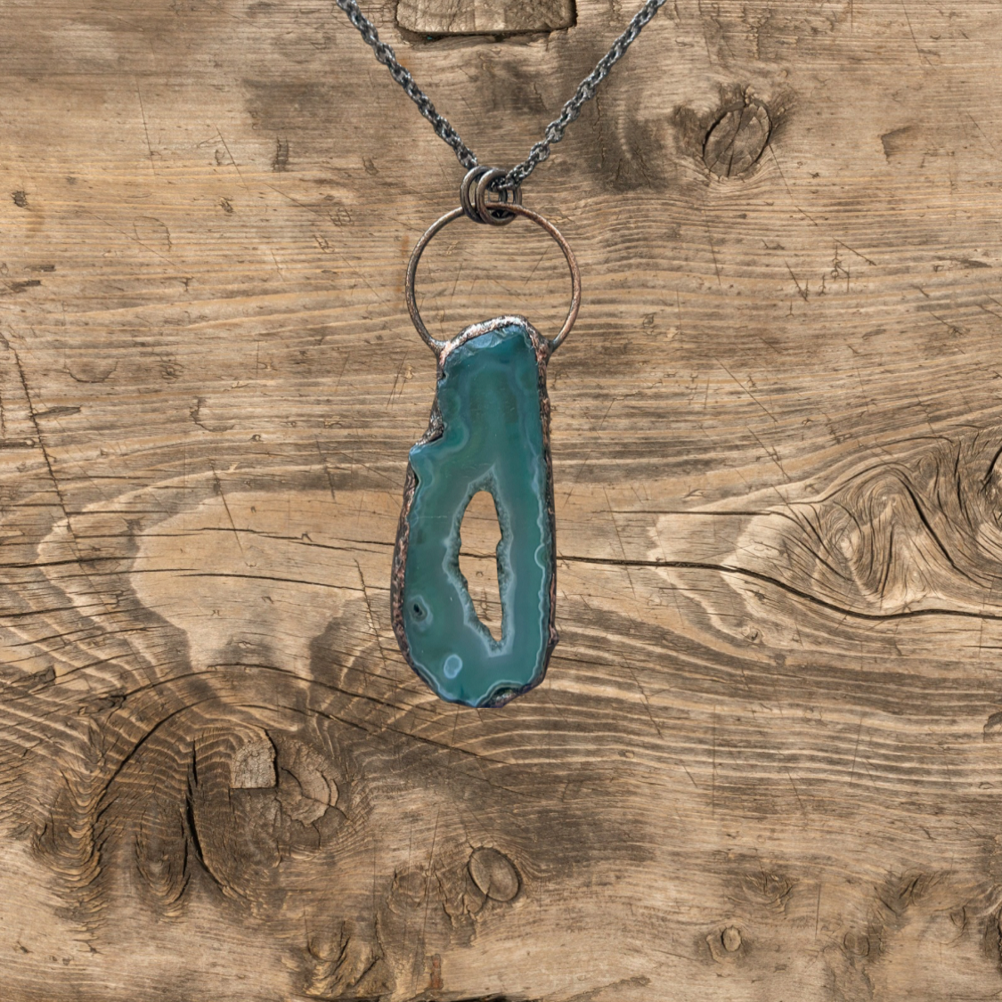 Antique Bronze Chain with Agate Pendant