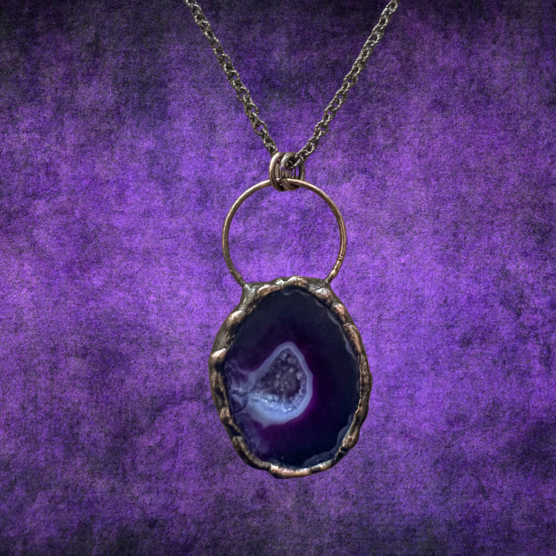 Antique Bronze Chain with Agate Pendant