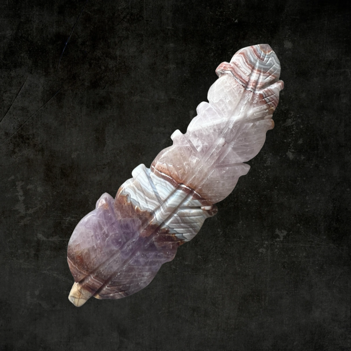 Handcrafted Amethyst & Agate Feather Crystal Sculpture – Natural Healing Stone Art