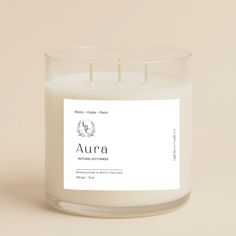 Aura 15oz Candle - Mesmerizing Peony & Cedar Blend for Tranquility and Elegance