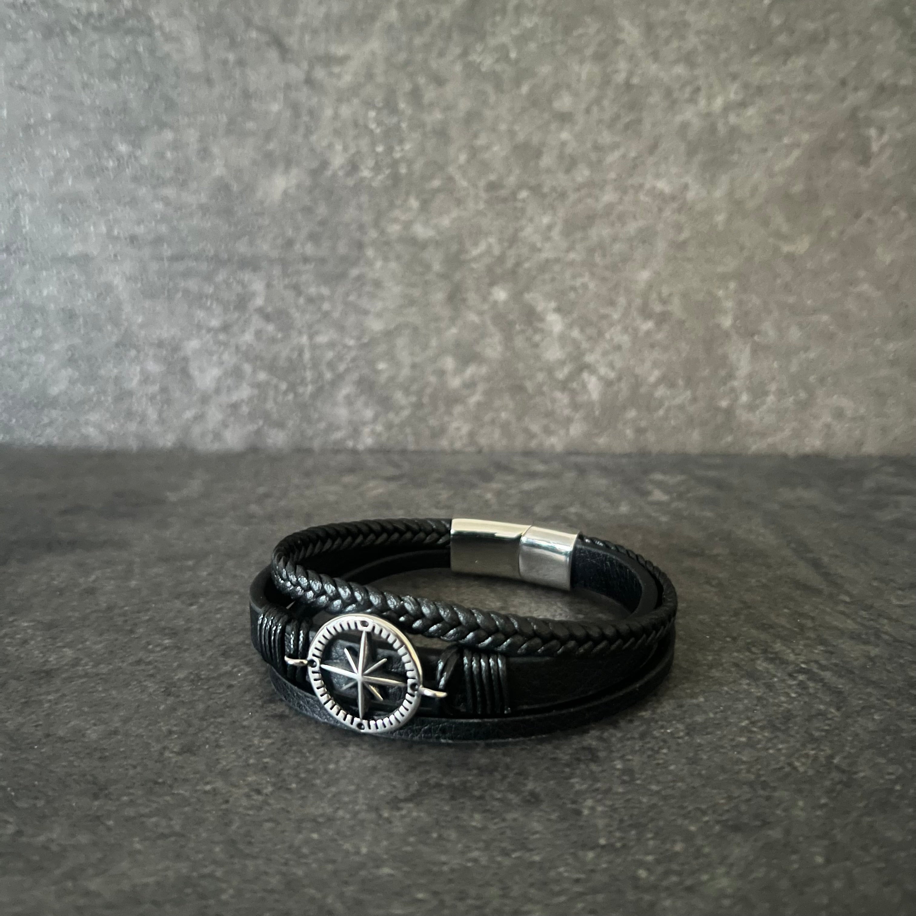 Stainless Steel Bracelets For Men Jewelry Black Color Fashion With Magnetic Buckle, Hook, Anchor, Compass 8-Inch Chain