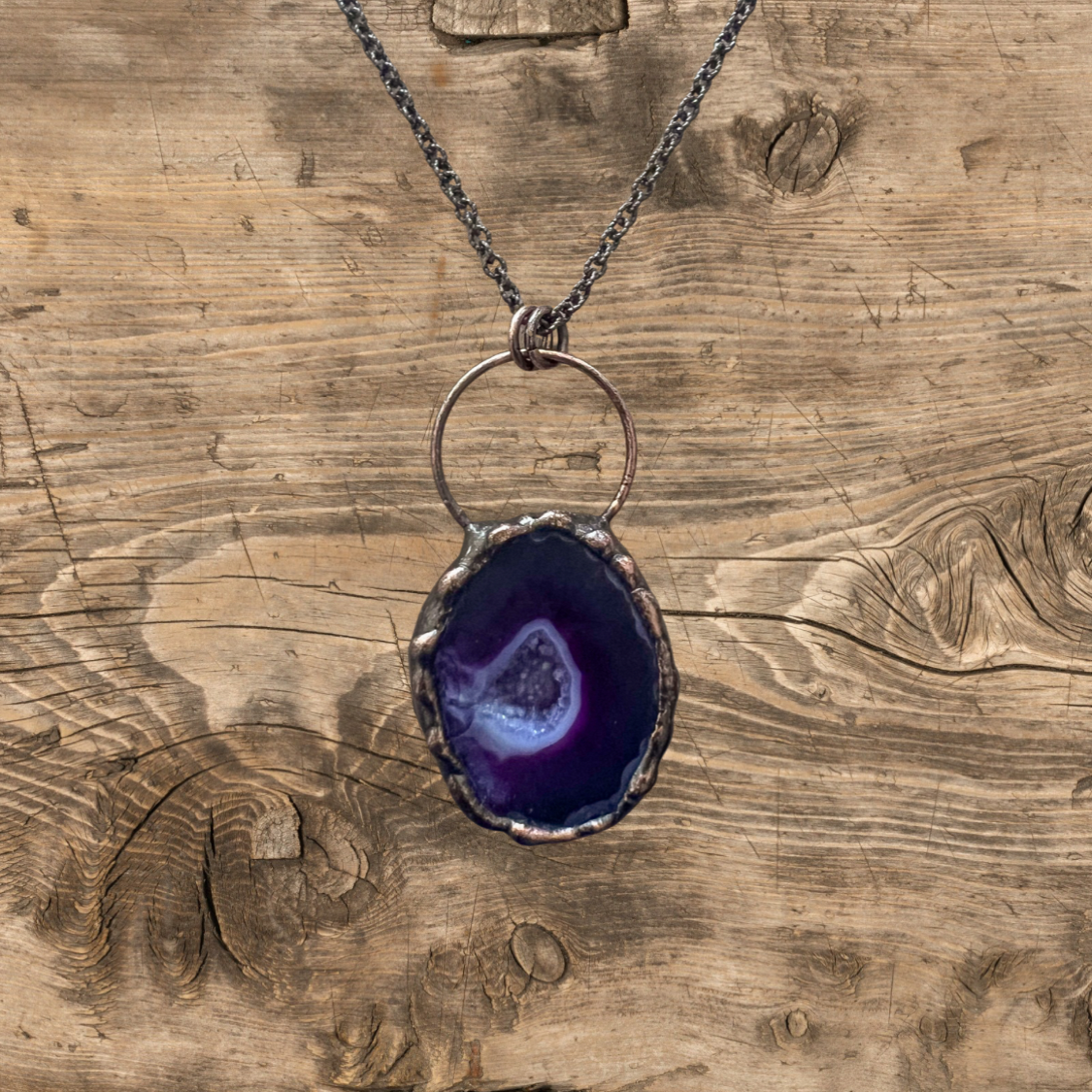 Antique Bronze Chain with Agate Pendant