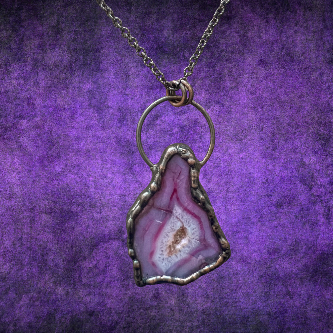 Antique Bronze Chain with Agate Pendant