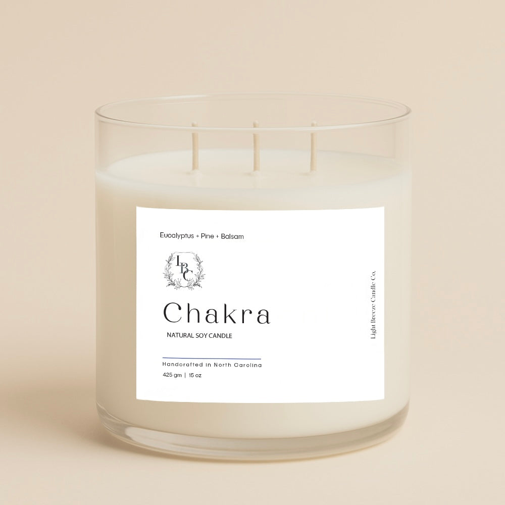 Chakra Candle - 3-Wick Spiritual Healing Candle with Eucalyptus, Pine & Balsam for Energy Alignment & Mindfulness