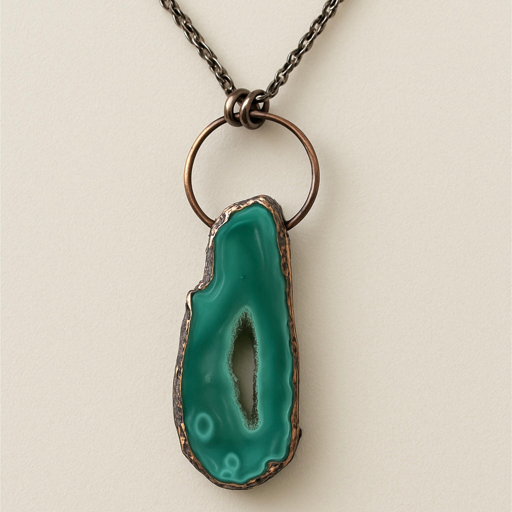 Antique Bronze Chain with Agate Pendant