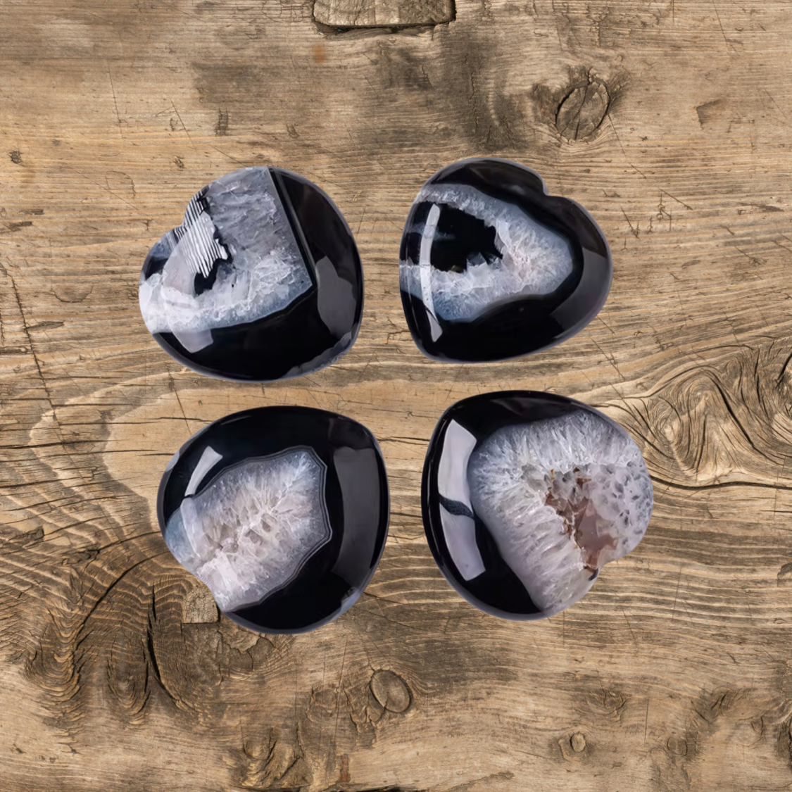 Healing and Elegant: Natural Black Onyx & White Agate Geode Heart