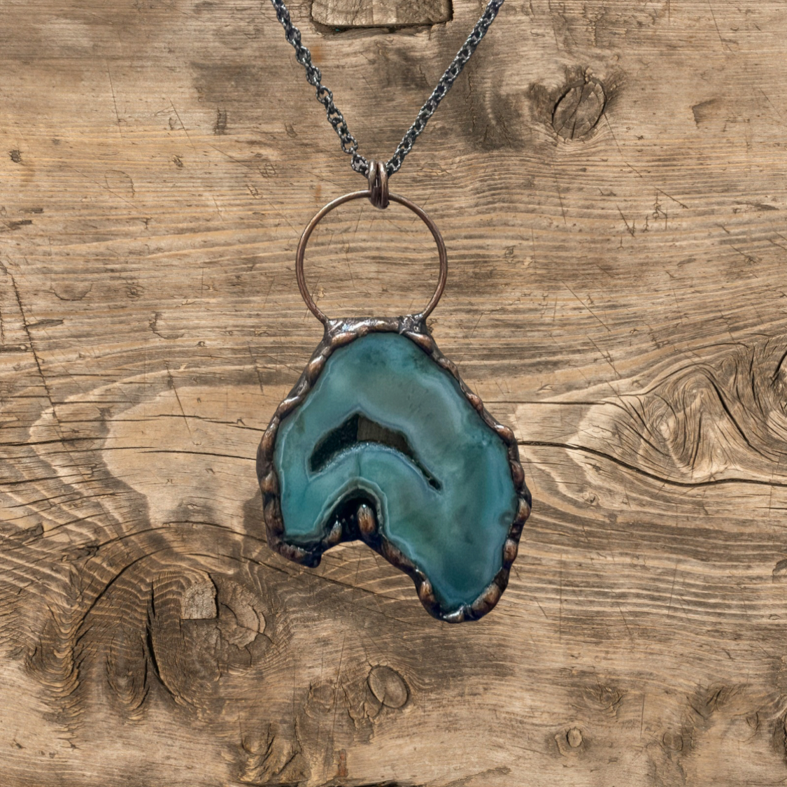 Antique Bronze Chain with Agate Pendant