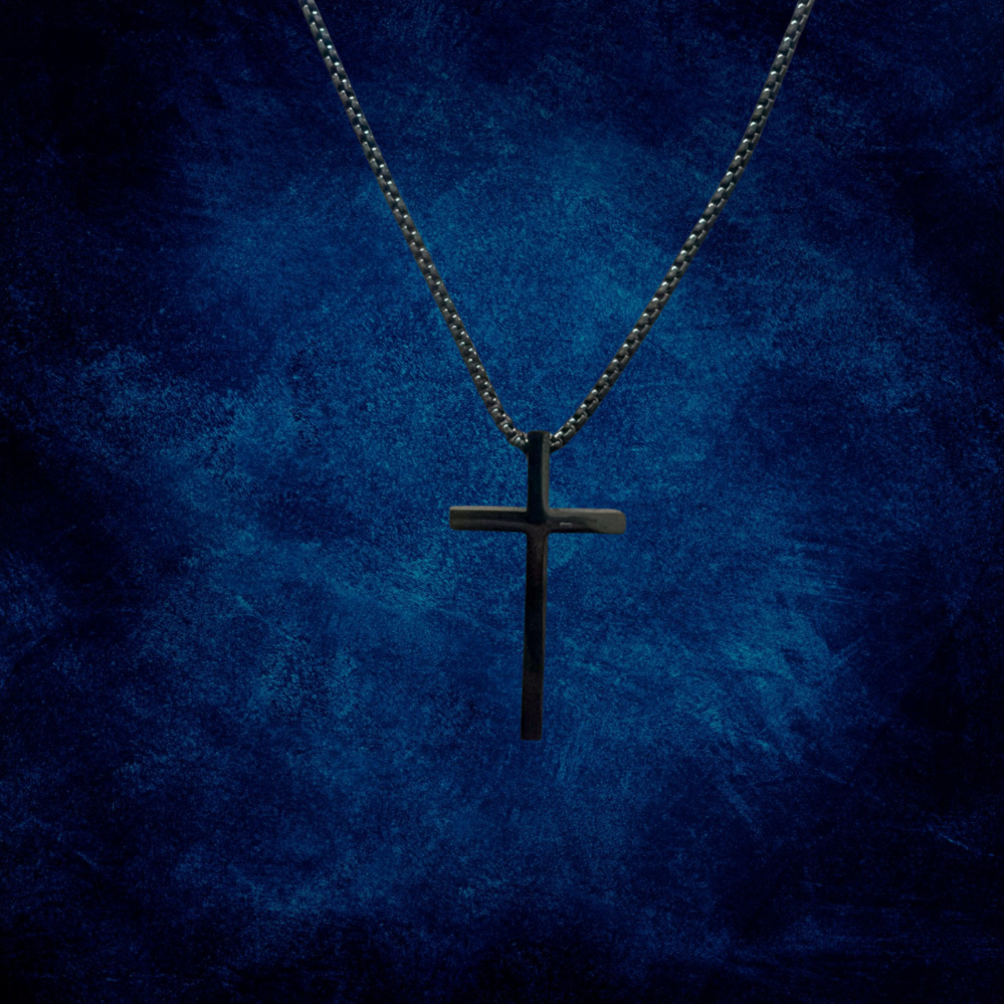 Men's Silver and Black Plain Cross Necklace