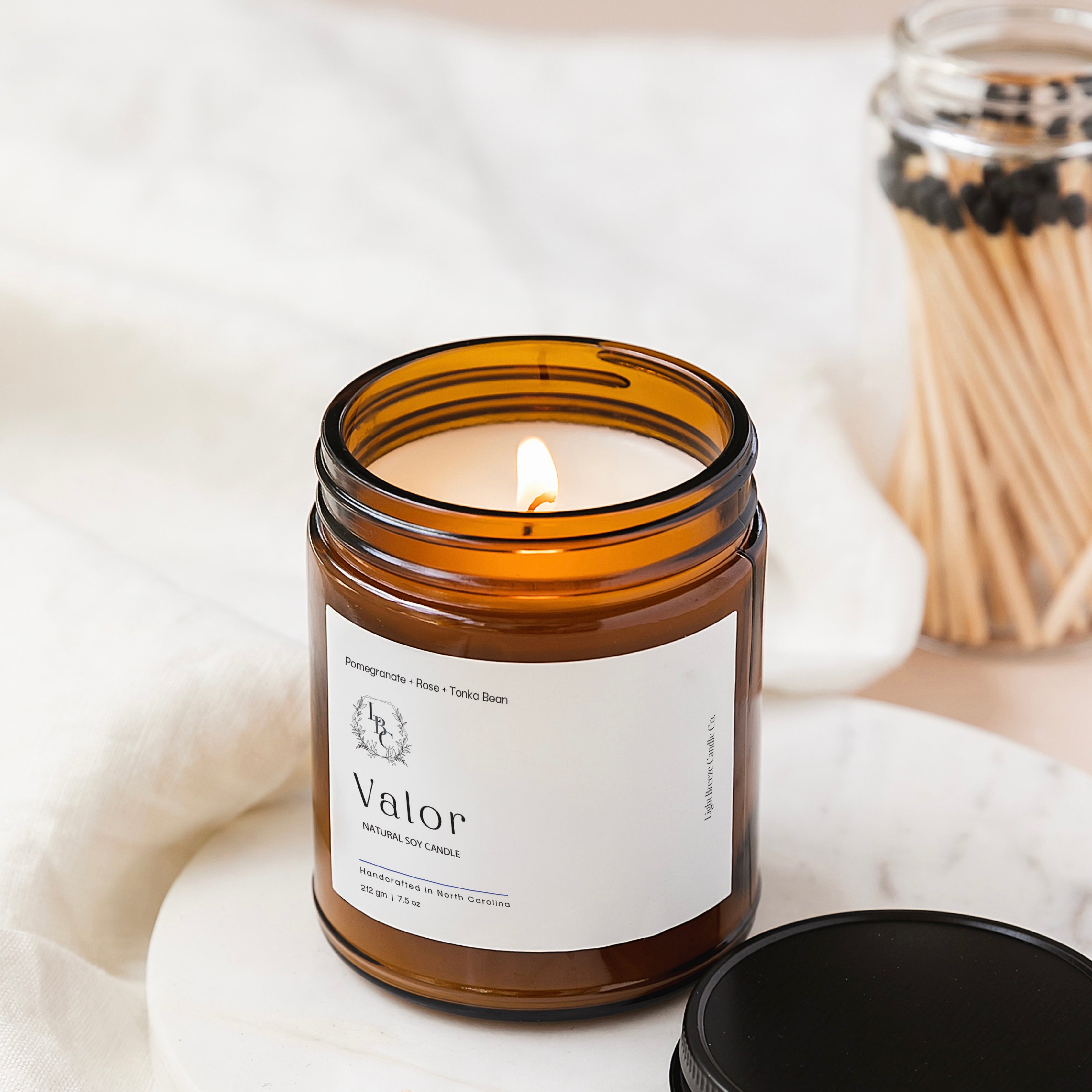 "Valor Candle - Bold Pomegranate, Rose & Tonka Bean Blend for Courage and Resilience"