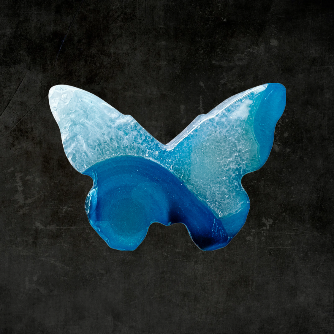 Hand-Carved Blue Sardonyx Butterfly Crystal Energy Stone with Druzy Accents – Natural Healing