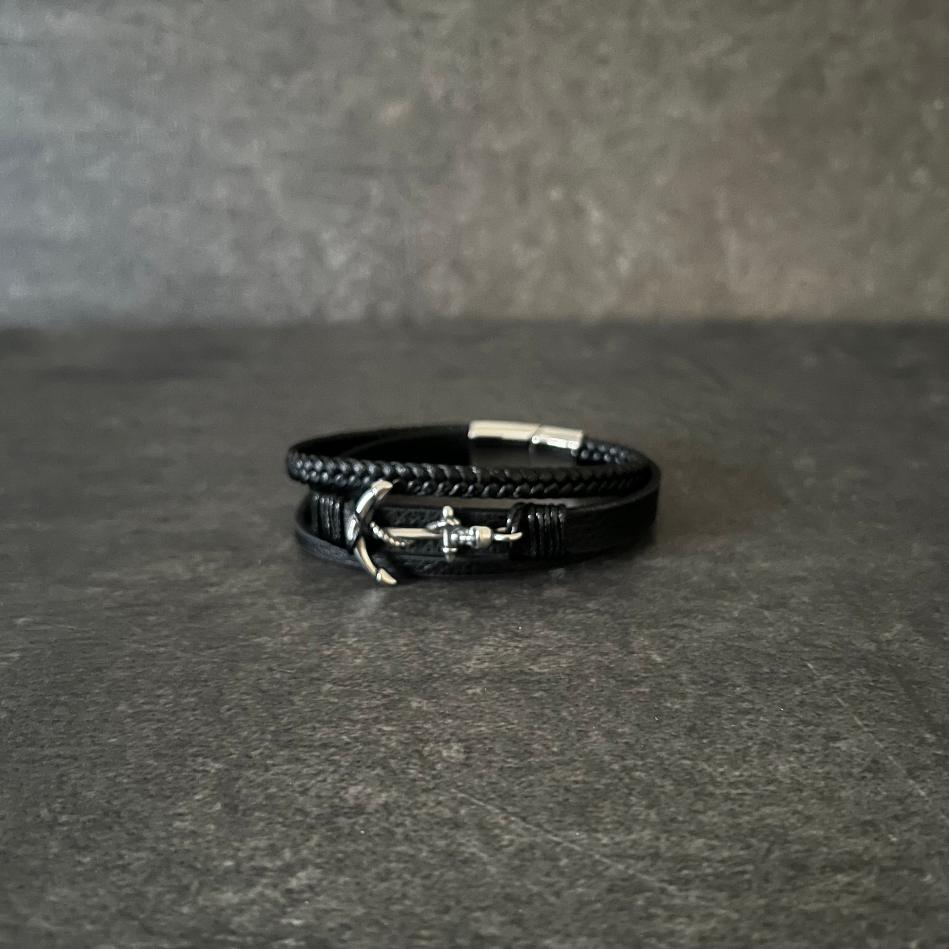Stainless Steel Bracelets For Men Jewelry Black Color Fashion With Magnetic Buckle, Hook, Anchor, Compass 8-Inch Chain