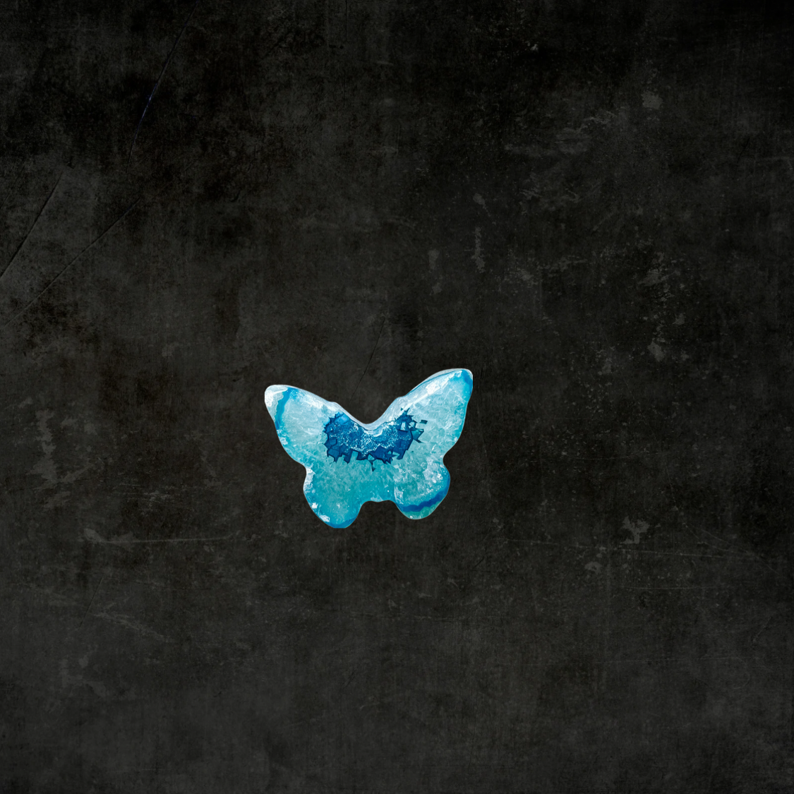 Hand-Carved Blue Sardonyx Butterfly Crystal Energy Stone with Druzy Accents – Natural Healing