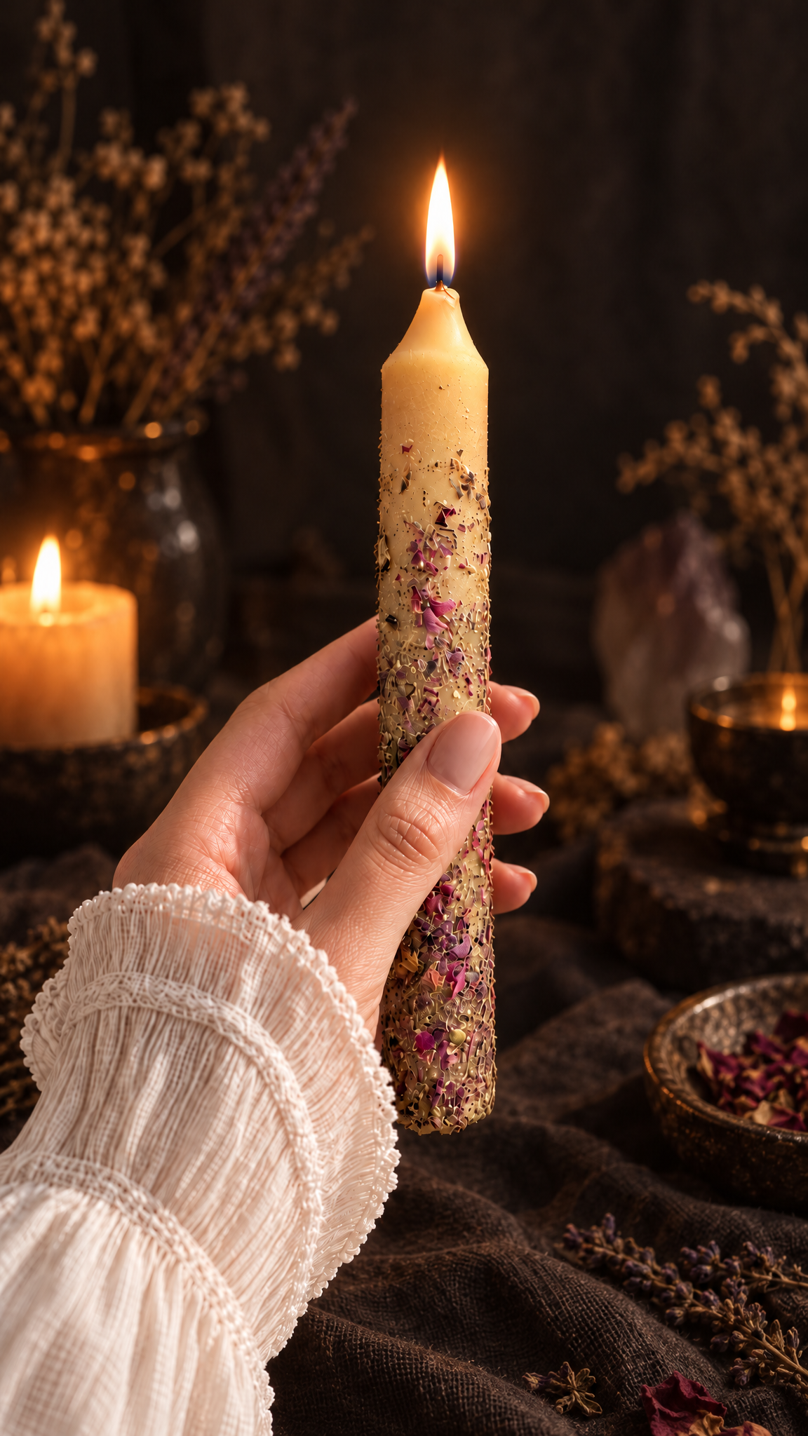 Protection Shield Beeswax 6-Inch Ritual Taper Candles – Handmade with Bee Pollen, Herbs & Essential Oils | Safety & Spiritual Protection