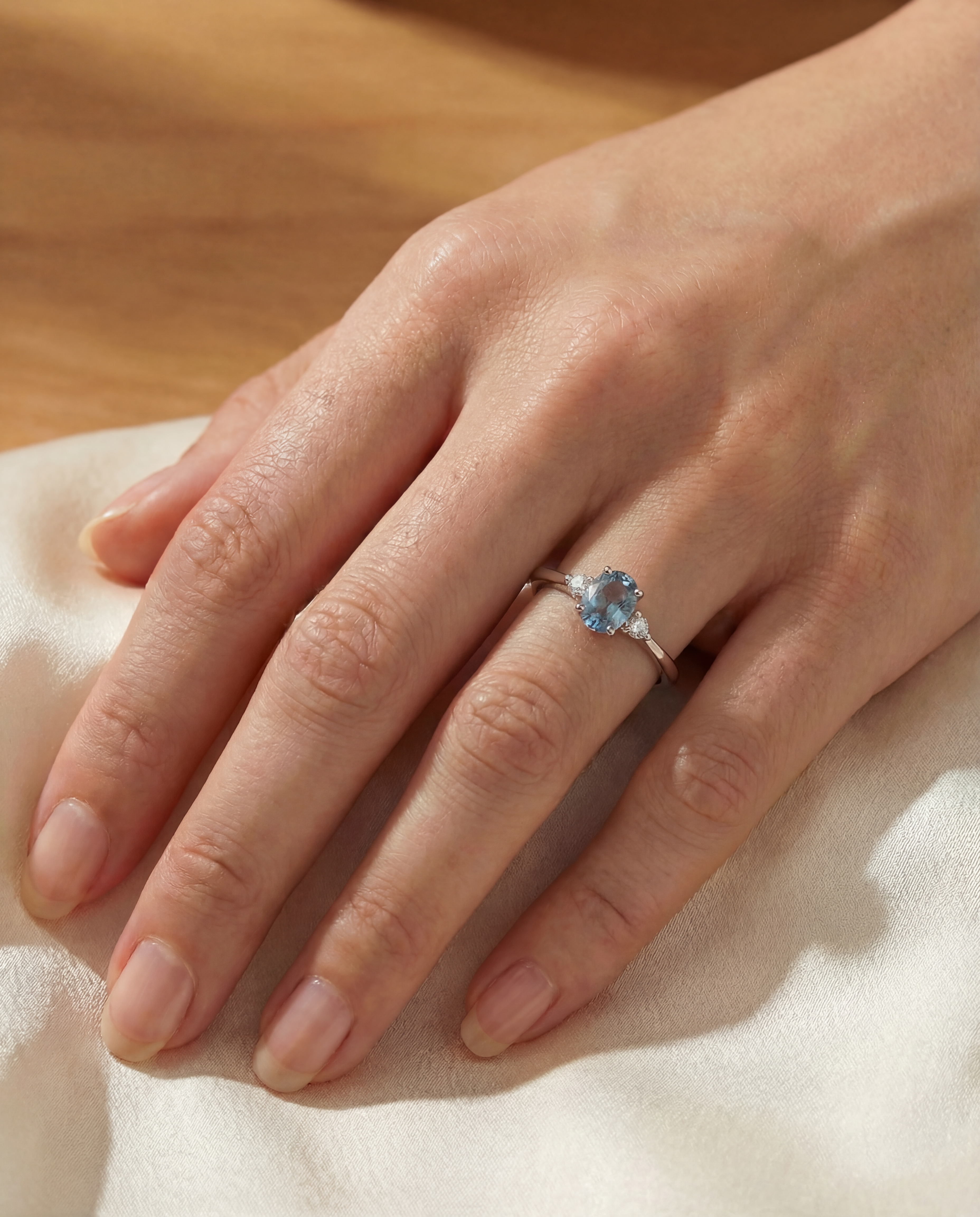 100% Natural Aquamarine Stone Gemstone Ring Adjustable S925 Sterling Silver Ring for Women