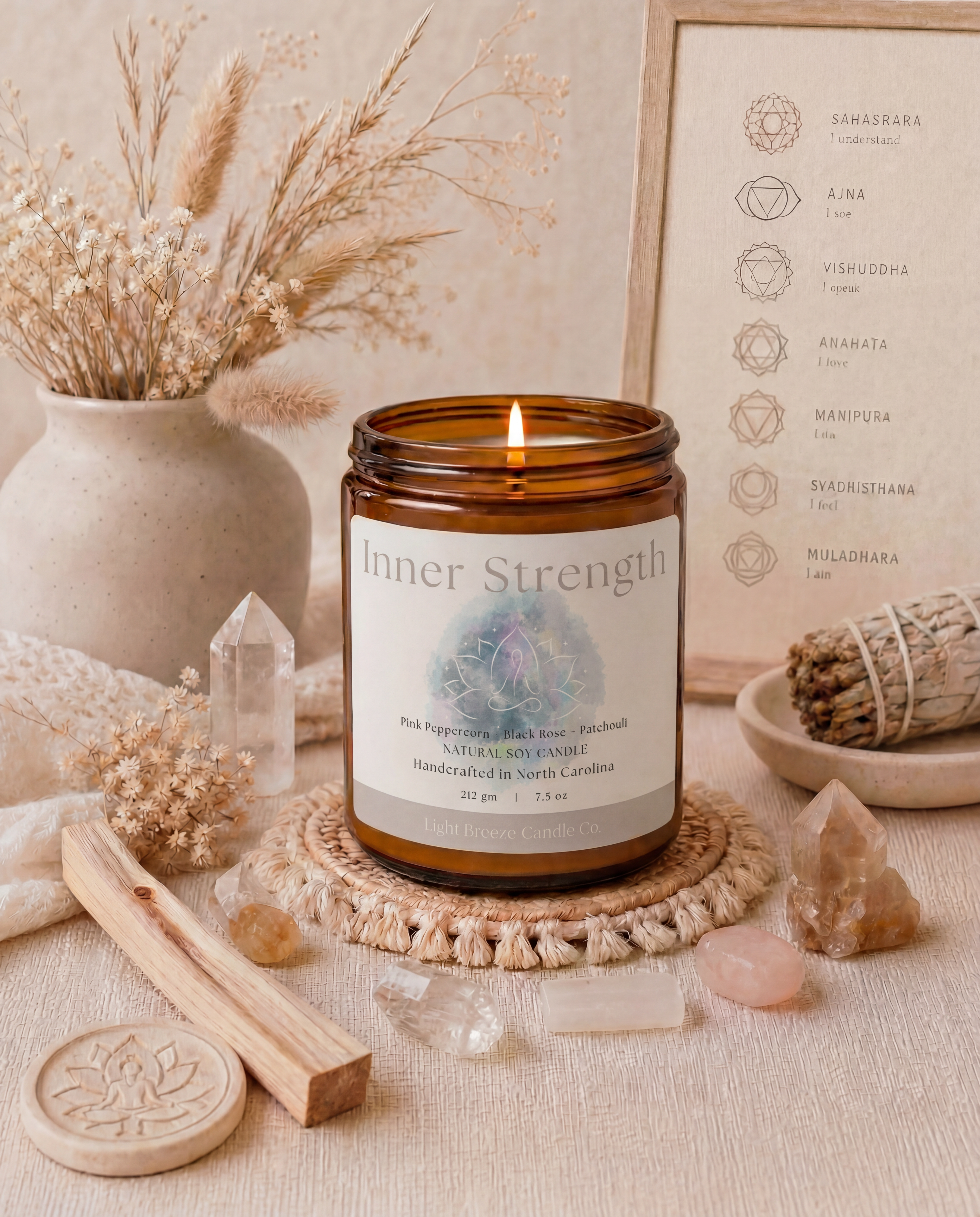 Inner Strength Soy Candle Pink Peppercorn, Black Rose & Patchouli Spiritual Candle for Confidence & Empowerment