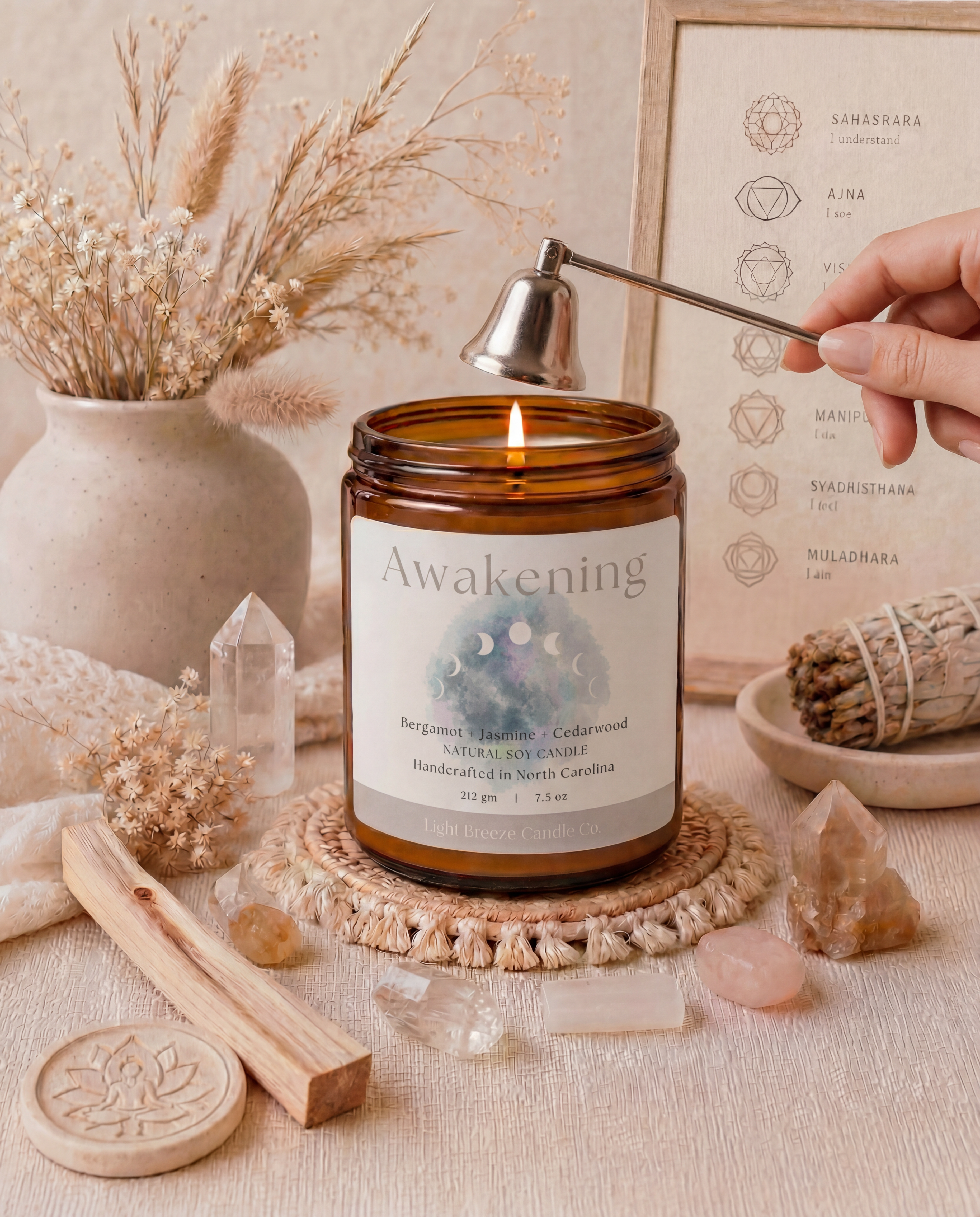 Awakening Soy Candle Bergamot, Jasmine & Cedarwood Spiritual Candle for Renewal, Clarity & Inner Light