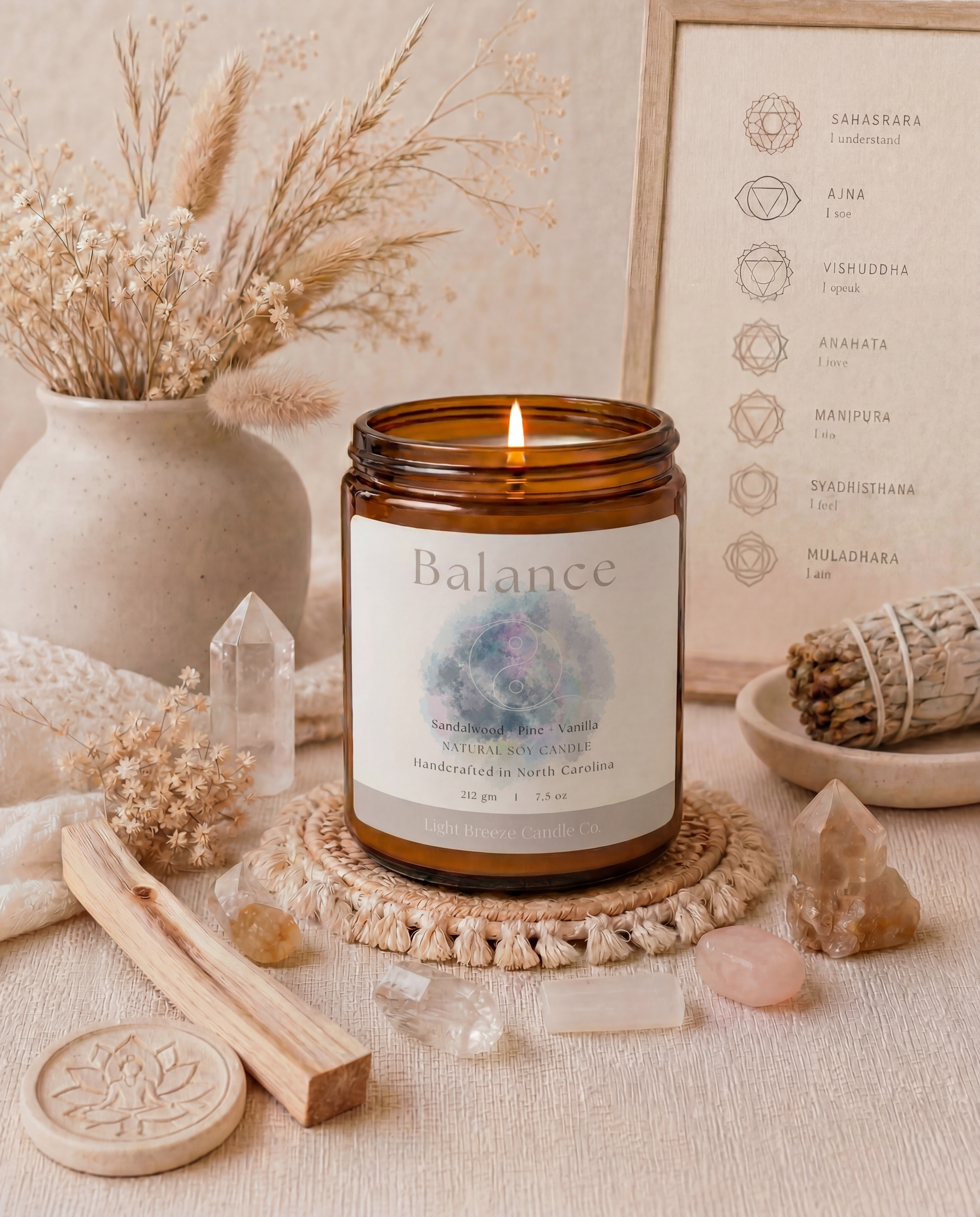 Balance Soy Candle Sandalwood, Pine & Vanilla Spiritual Candle for Harmony, Grounding & Peace