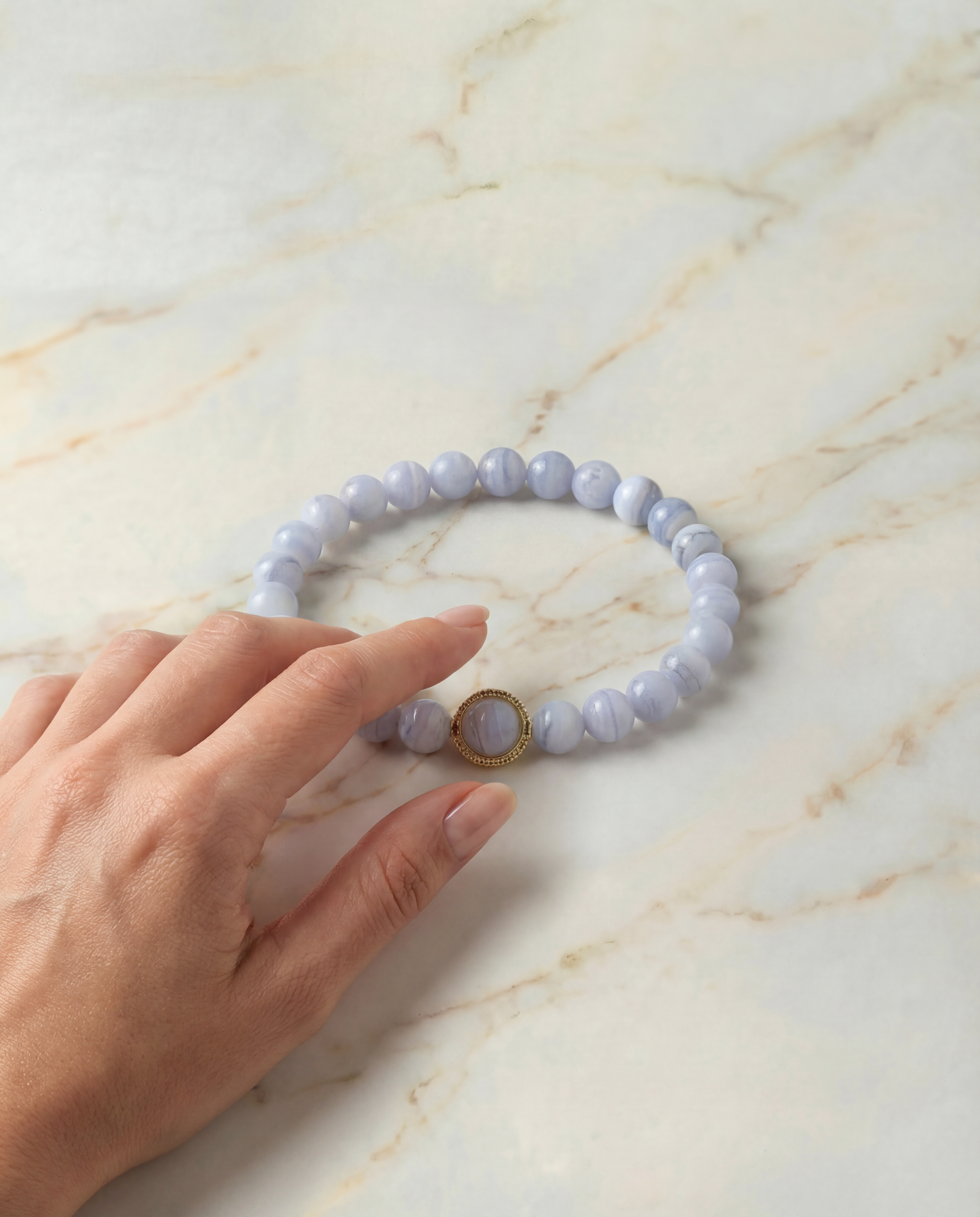 Natural Blue Lace Agate Crystal Bracelet Peace & Communication