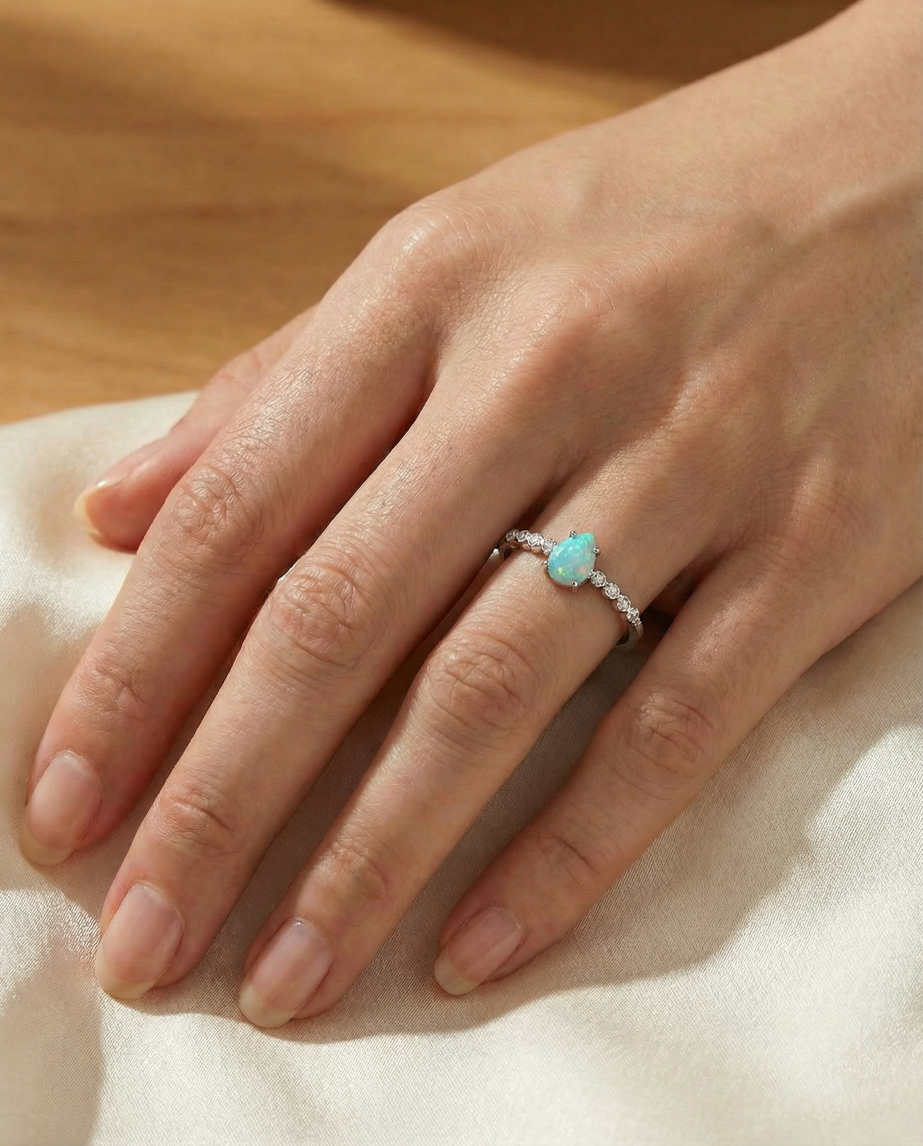 925 Sterling Silver Elegant Water Drop Colorful Opal Ring Women’s Fine Jewelry