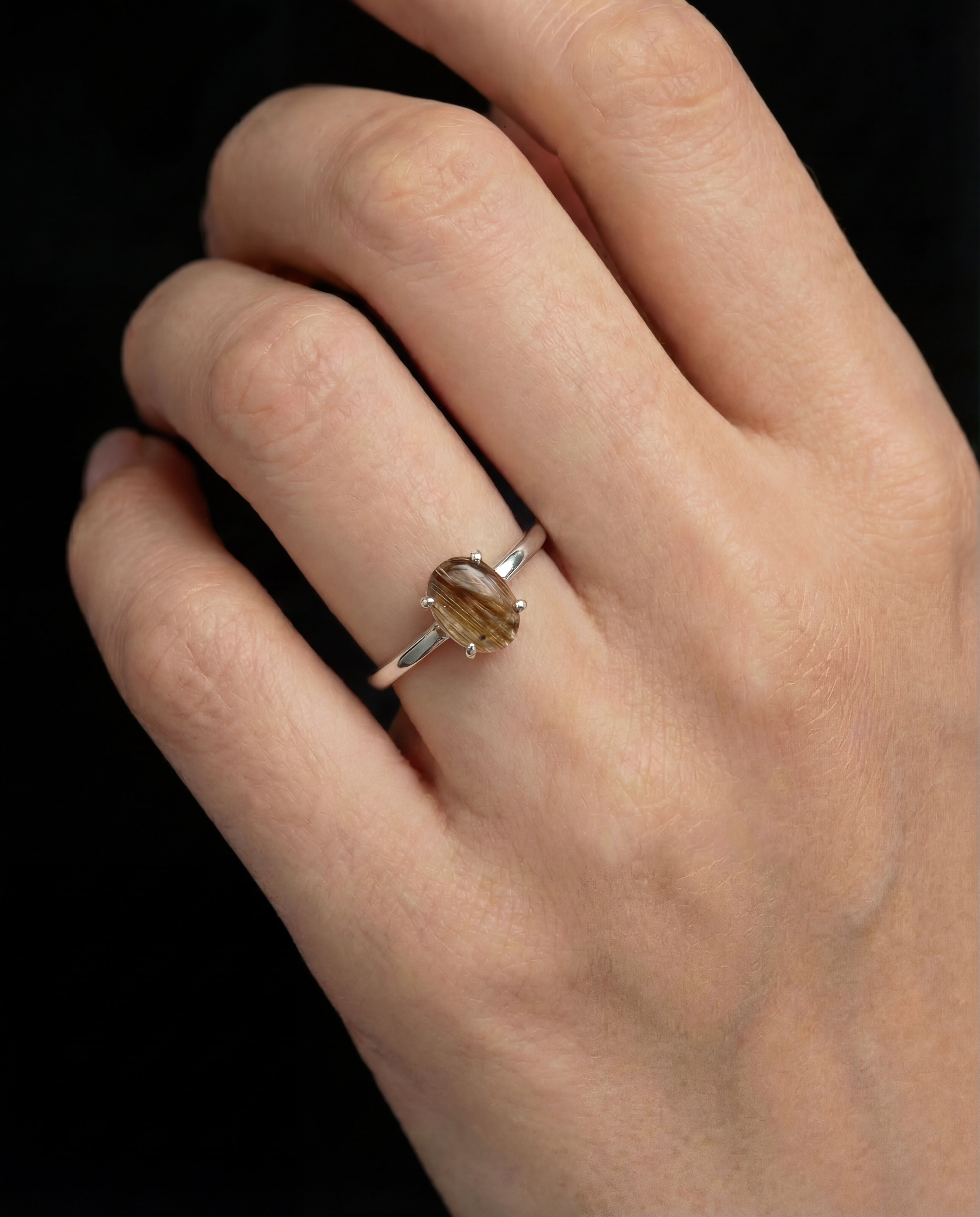 100% Natural Phantom Ghost Crystal Gemstone Ring Adjustable S925 Sterling Silver Ring for Women