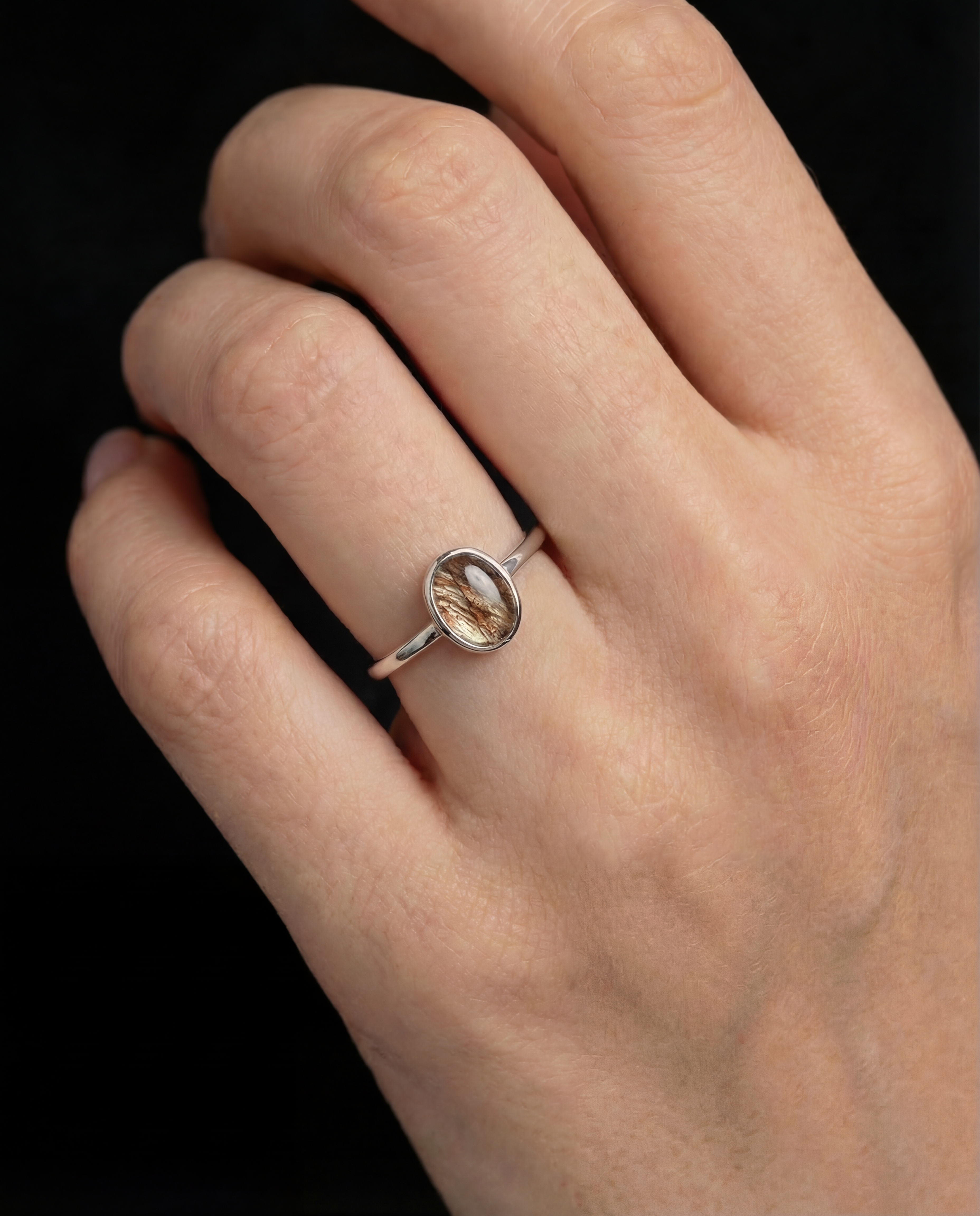 100% Natural Phantom Ghost Crystal Gemstone Ring Adjustable S925 Sterling Silver Ring for Women