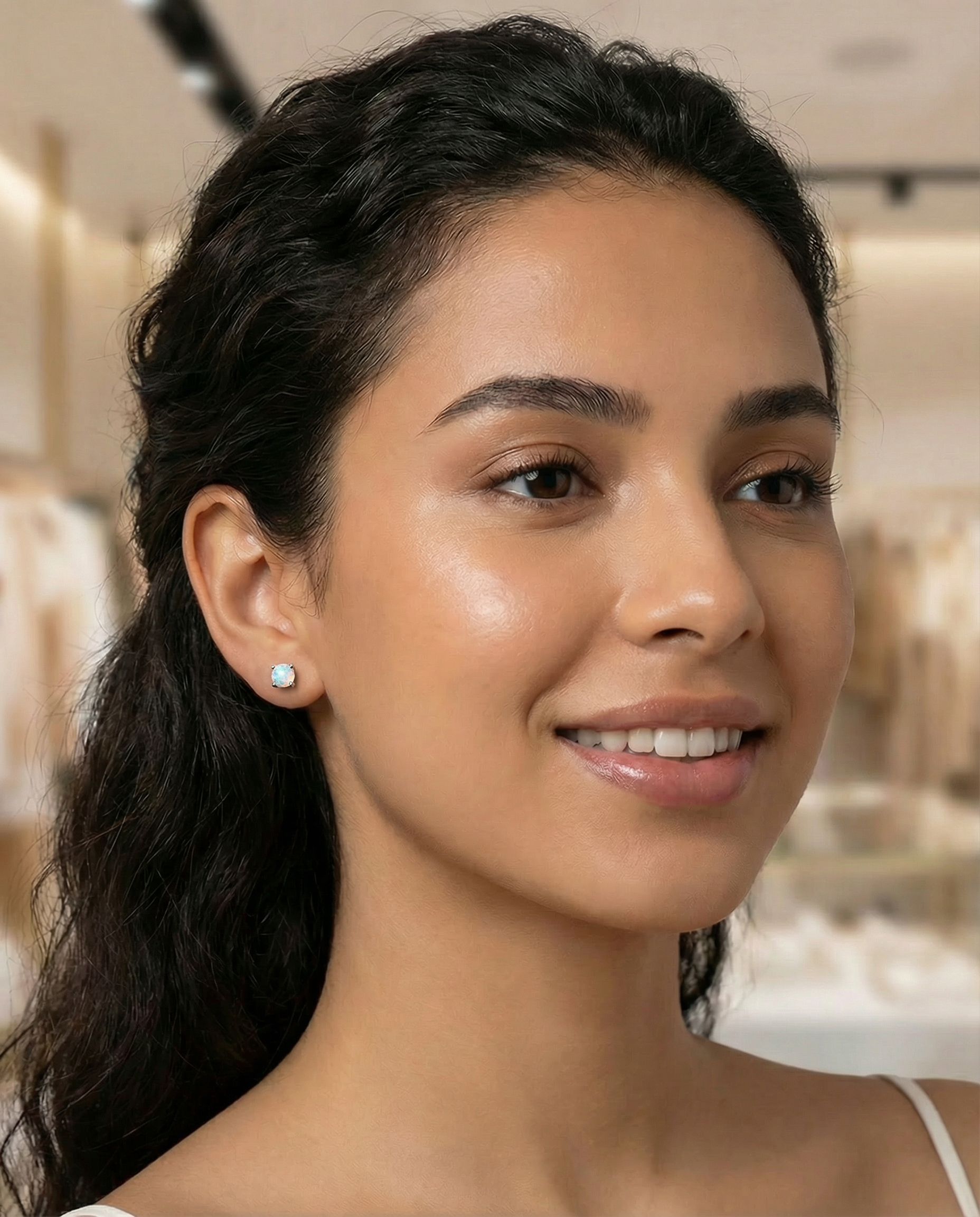 925 Sterling Silver Custom Round Moonstone or Opal Stud Earrings Elegant Jewelry for Women