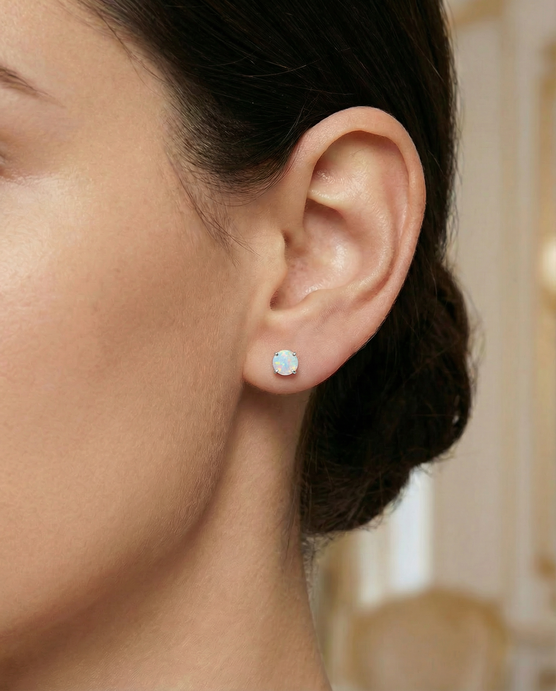 925 Sterling Silver Custom Round Moonstone or Opal Stud Earrings Elegant Jewelry for Women