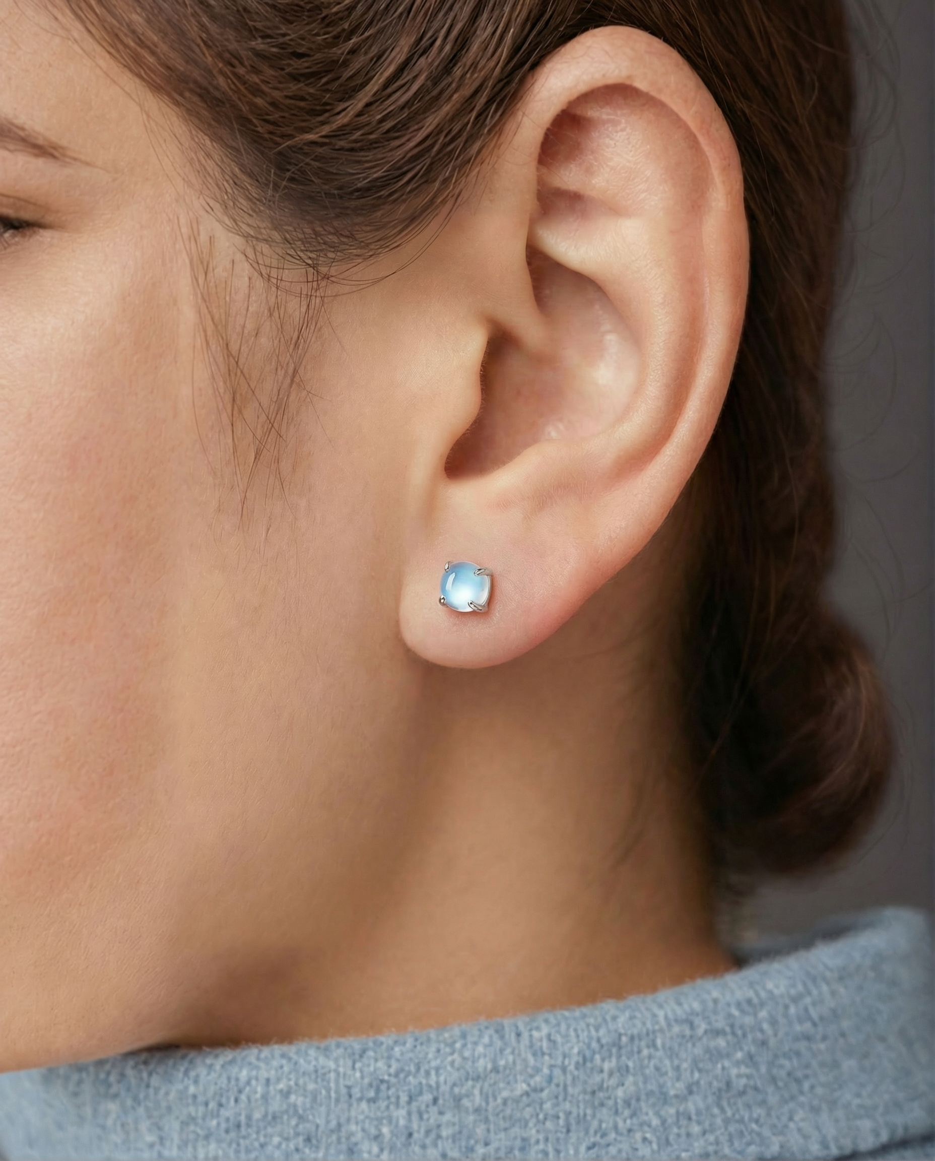 925 Sterling Silver Custom Round Moonstone or Opal Stud Earrings Elegant Jewelry for Women