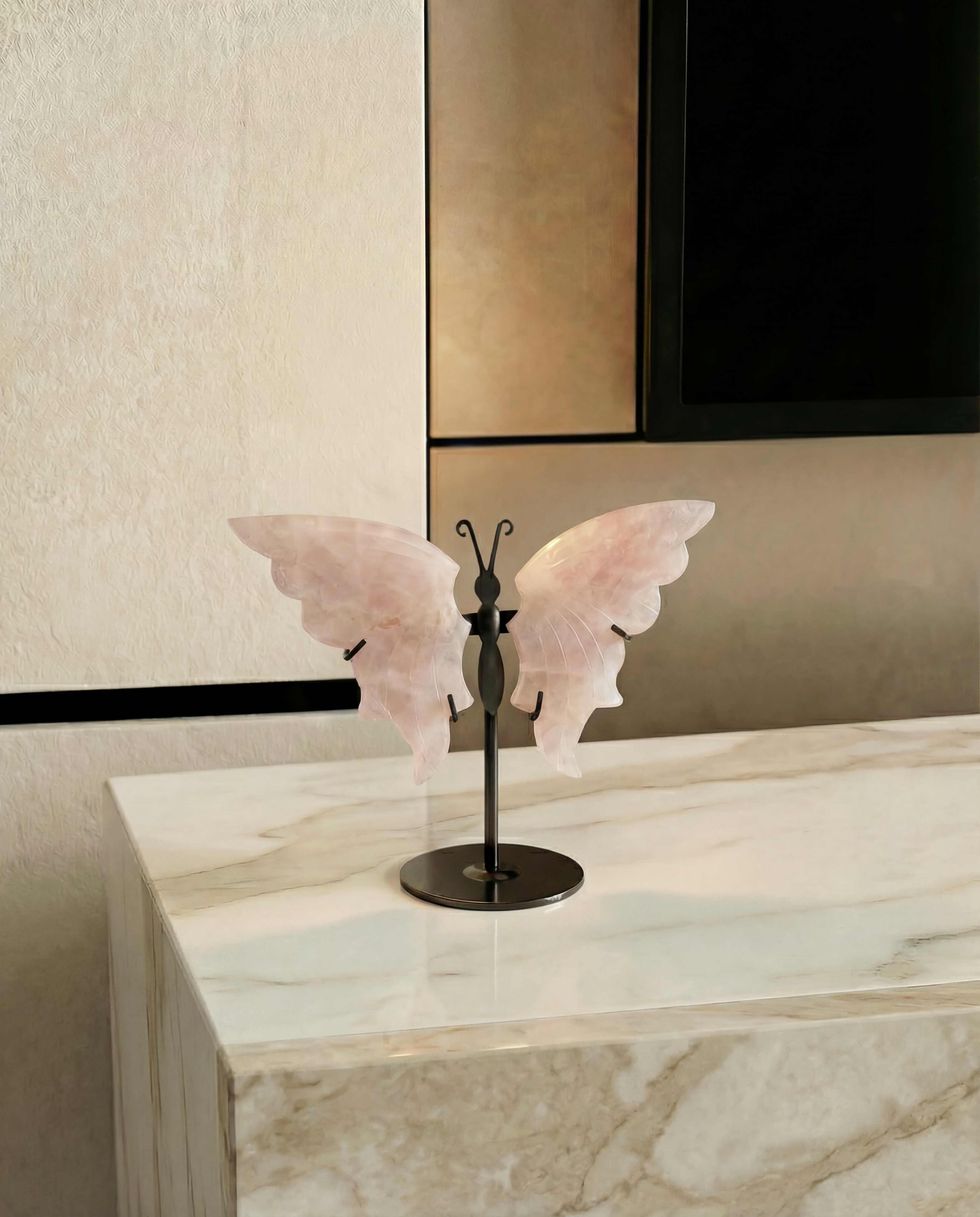 High Quality Natural Rose Quartz Butterfly with Stand Crystal Decor