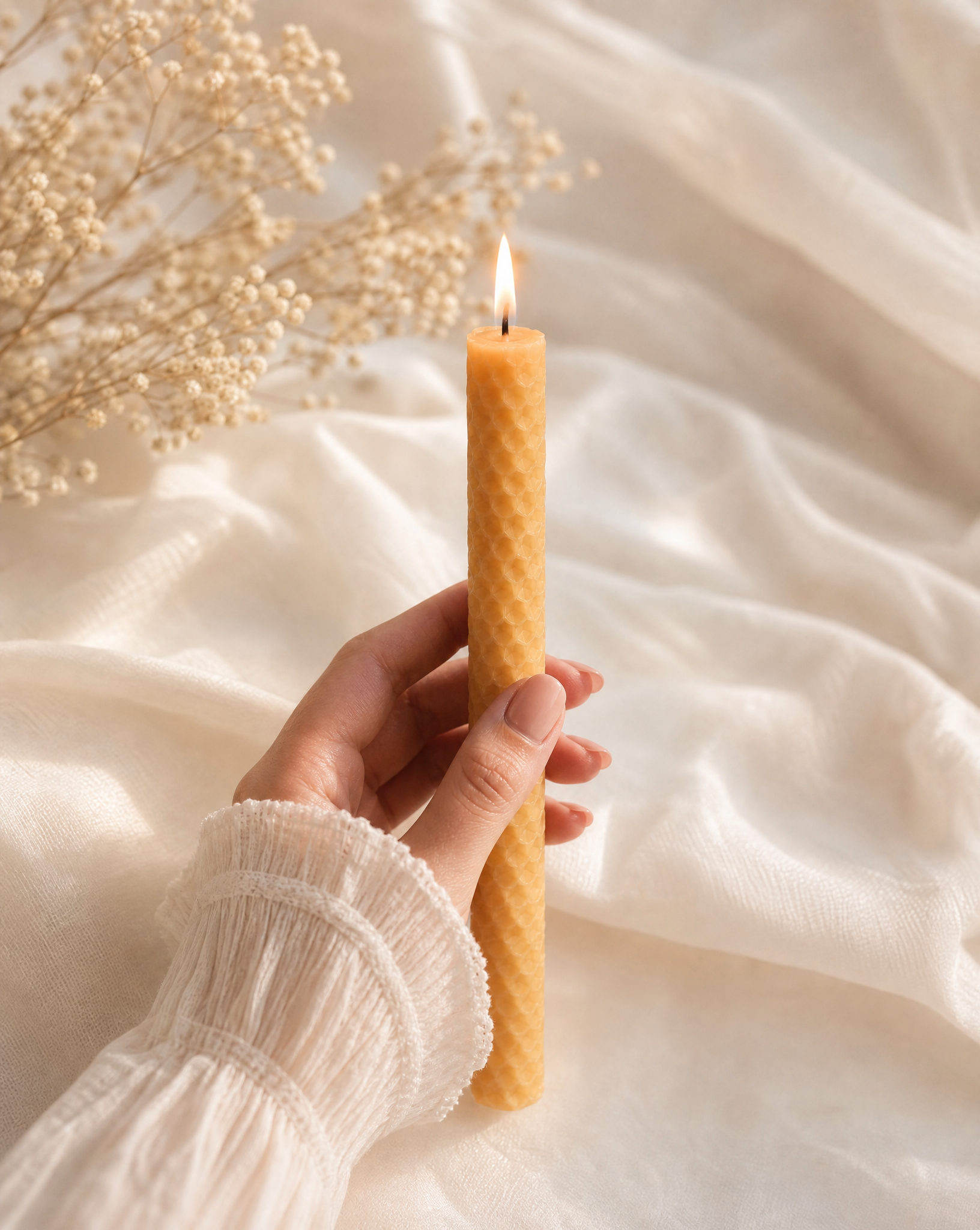 Local 100% Honeycomb Beeswax Taper Candles Handmade with Bee Pollen & Cotton Wick Unscented or Essential Oil Infused pack of two
