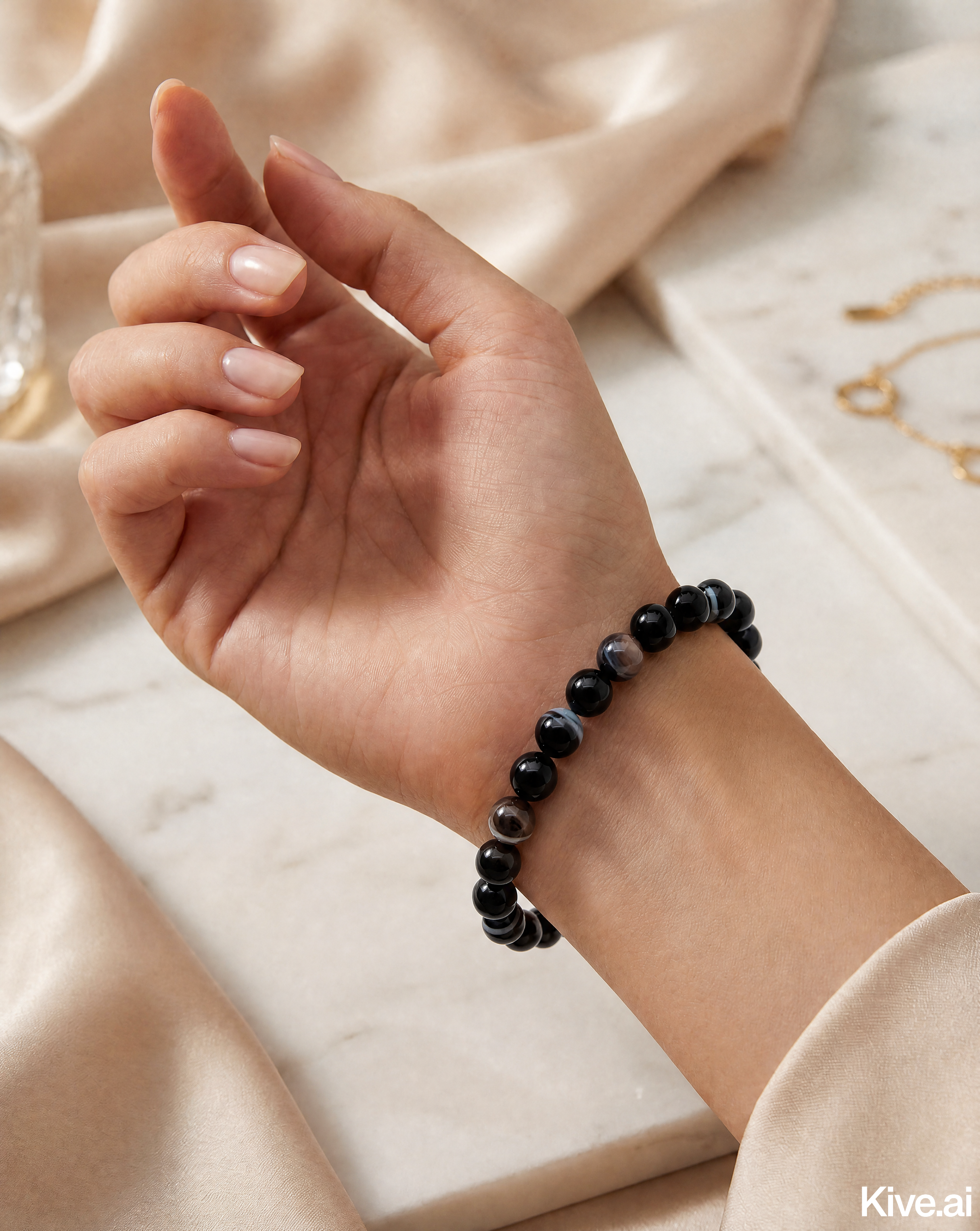 Natural Black Sulemani Agate Bracelet 7-inch Bracelet with 8mm Beads, Enhances Intuition and Grounding energy