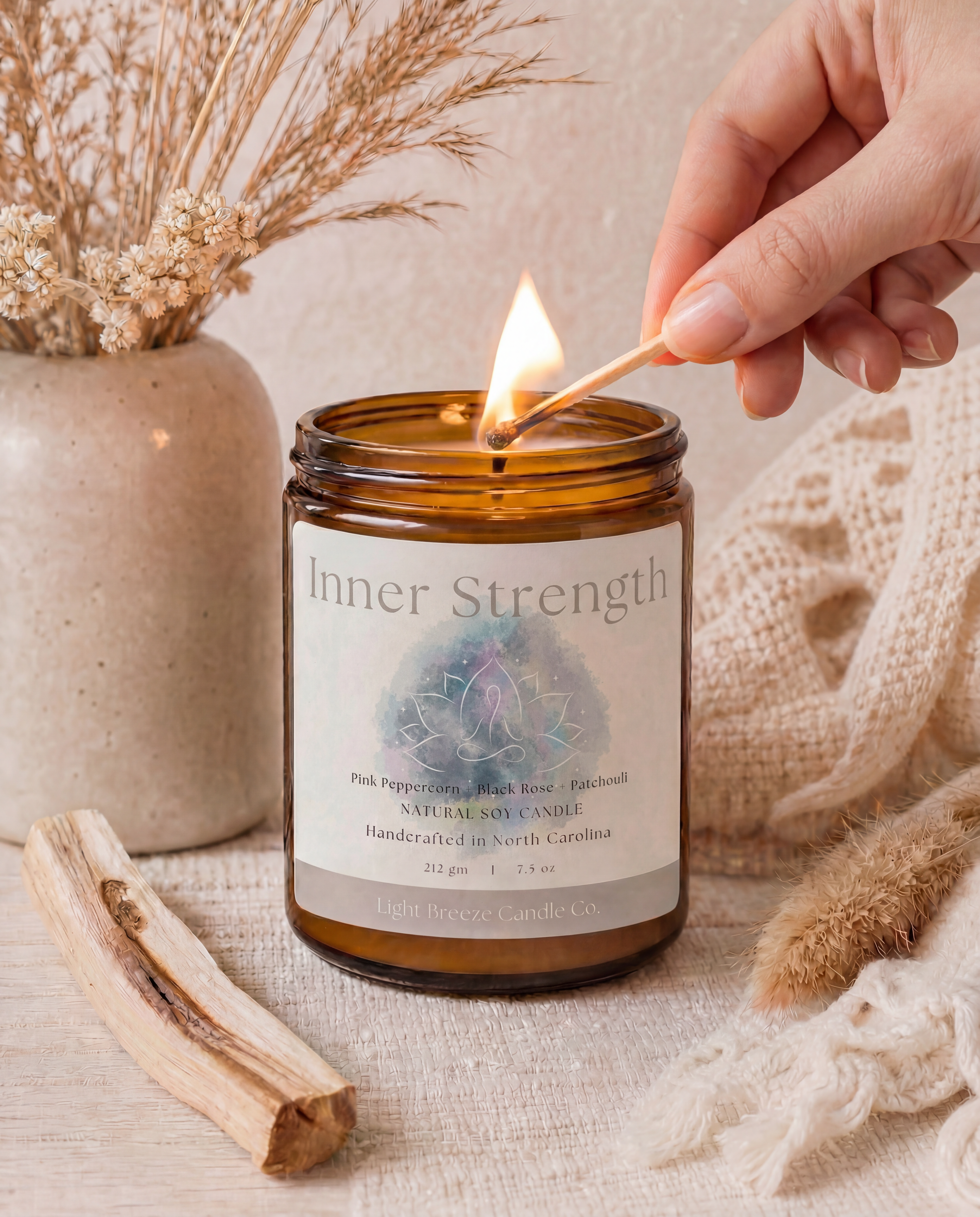 Inner Strength Soy Candle Pink Peppercorn, Black Rose & Patchouli Spiritual Candle for Confidence & Empowerment