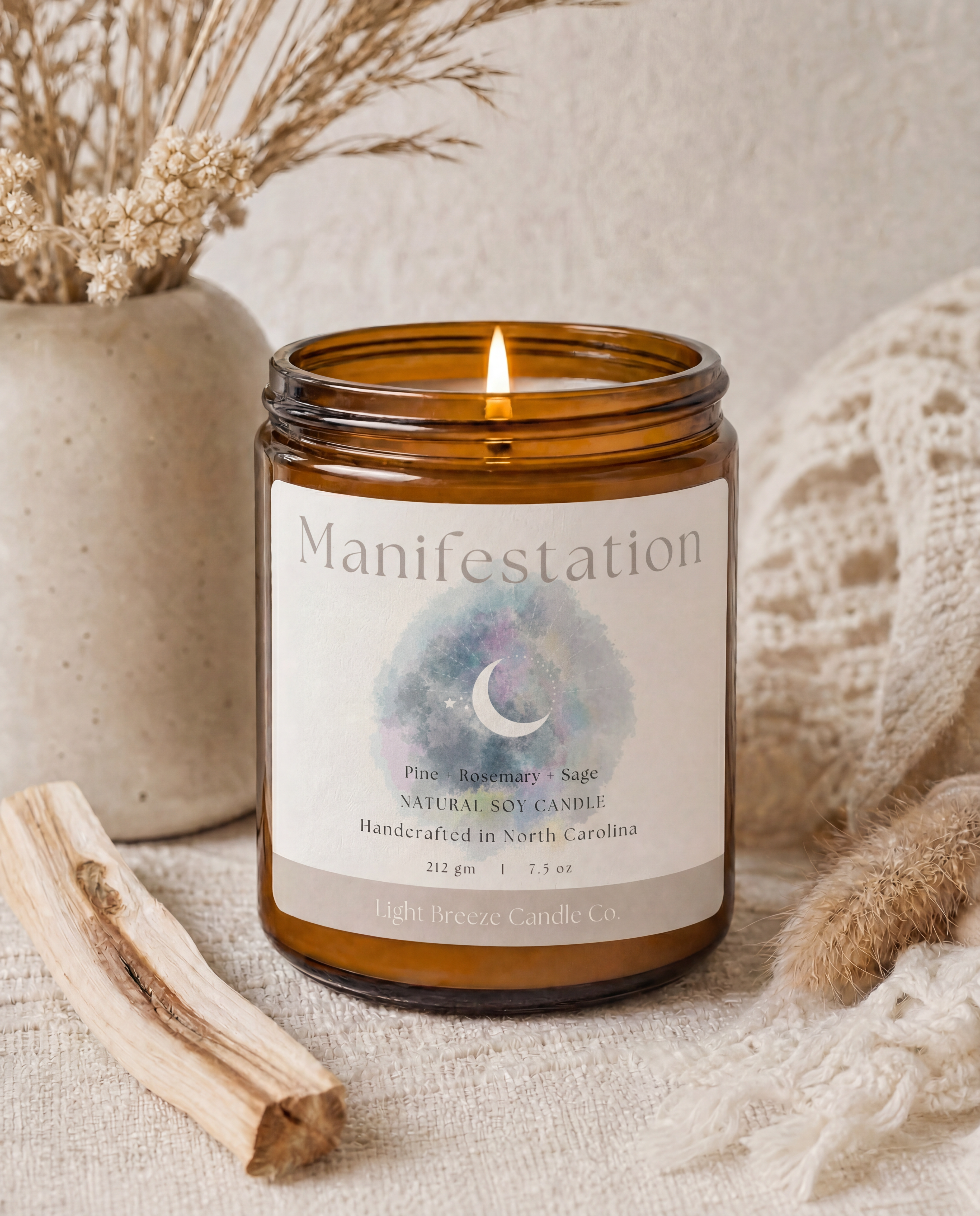 Manifestation Soy Candle Pine, Rosemary & Sage Spiritual Candle for Intentions, Abundance & Energy Clearing